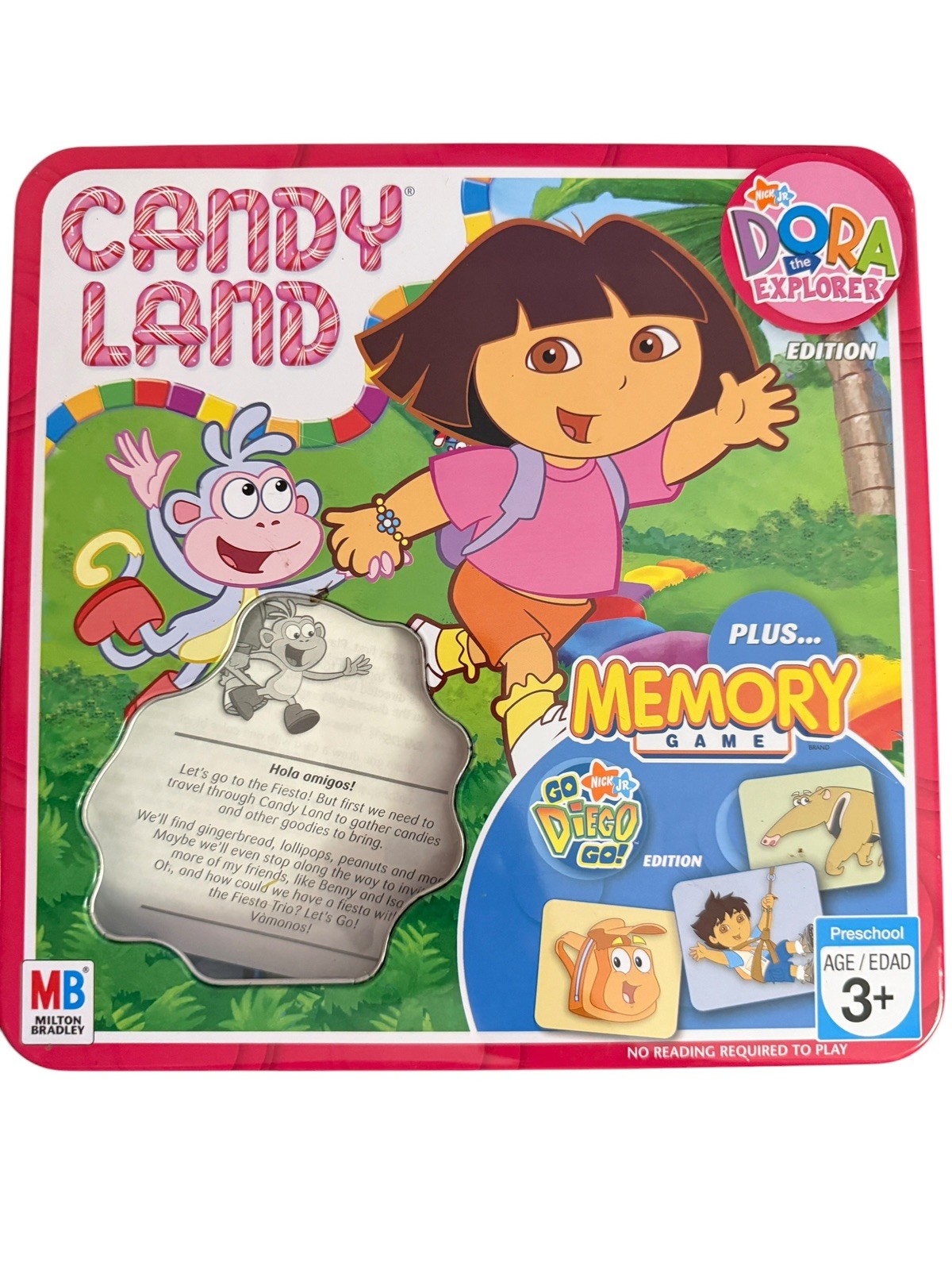 VTG 2006 Candy Land Dora Explorer Tin + Memory Game Complete EUC Nick Jr