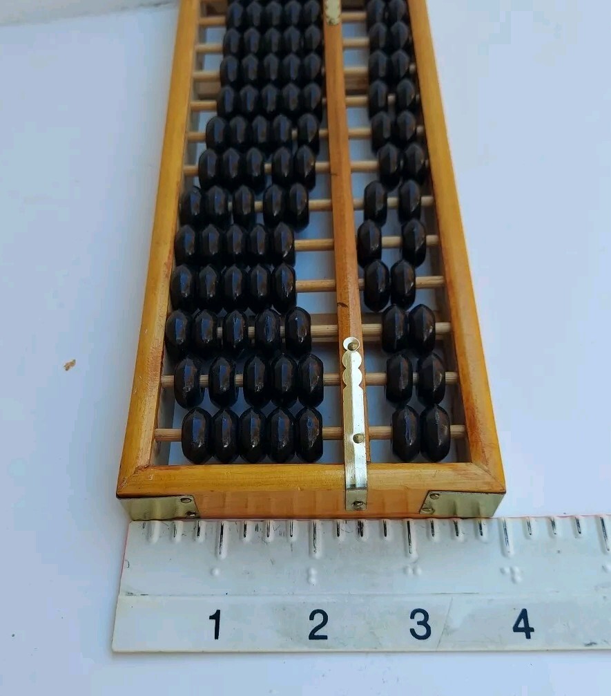 Vintage Abacus 13 Column Wood Calculator 7 Bead Rows 9½ X 4″ Metal Corners