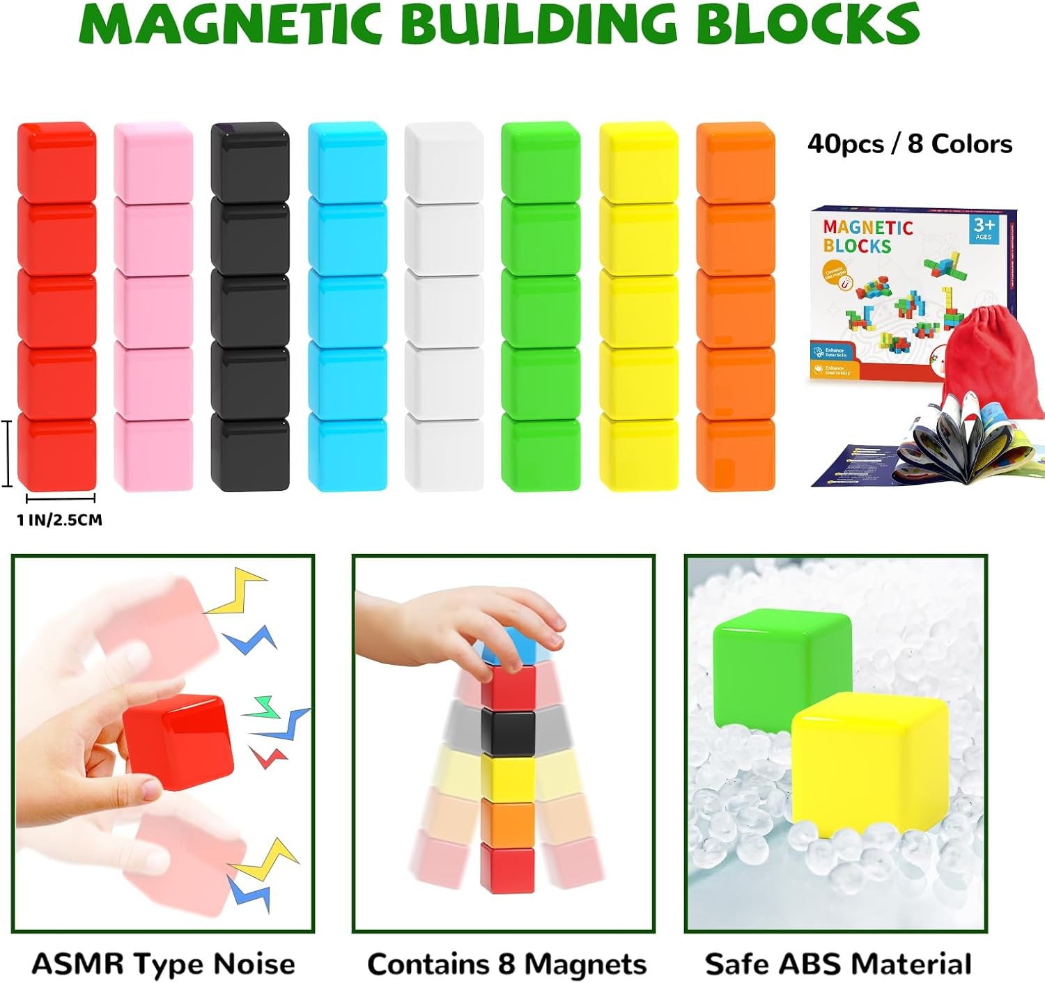 40pcs Magnetic Blocks -Ideal Gifts for 3 4 5 6 Year Old,STEM Learning Toys for 3