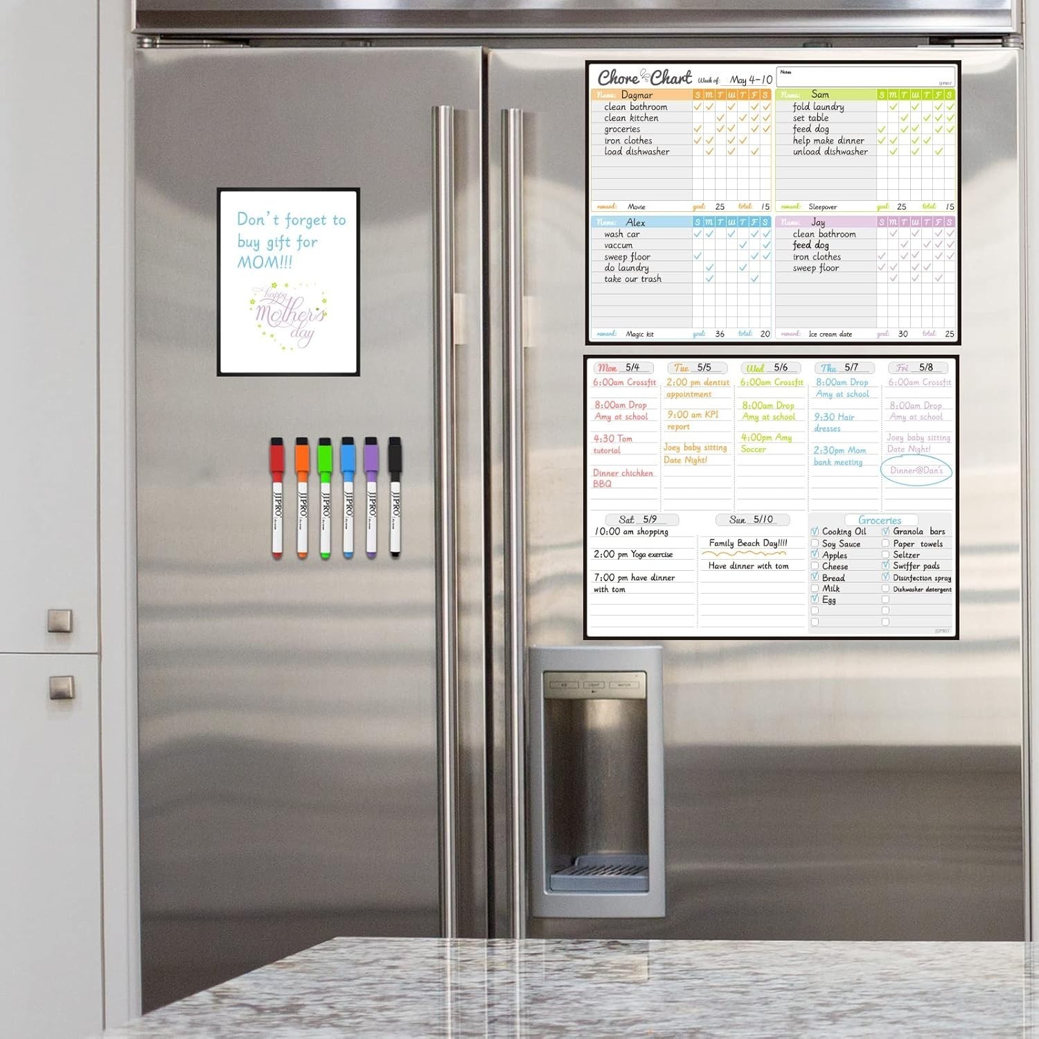 Family-Friendly Magnetic Chore Chart and Planner – Bonus Erase Markers Included