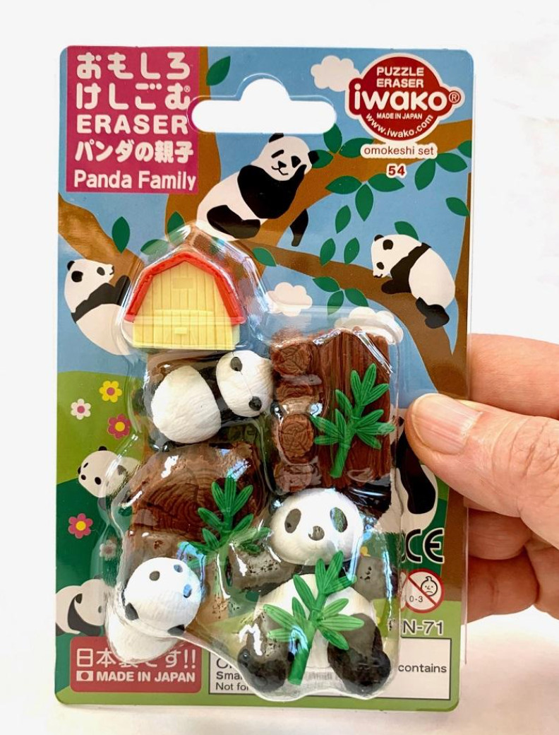 IWAKO PANDA FAMILY Japanese Puzzle Erasers Card Set FREE SHIP FROM JP