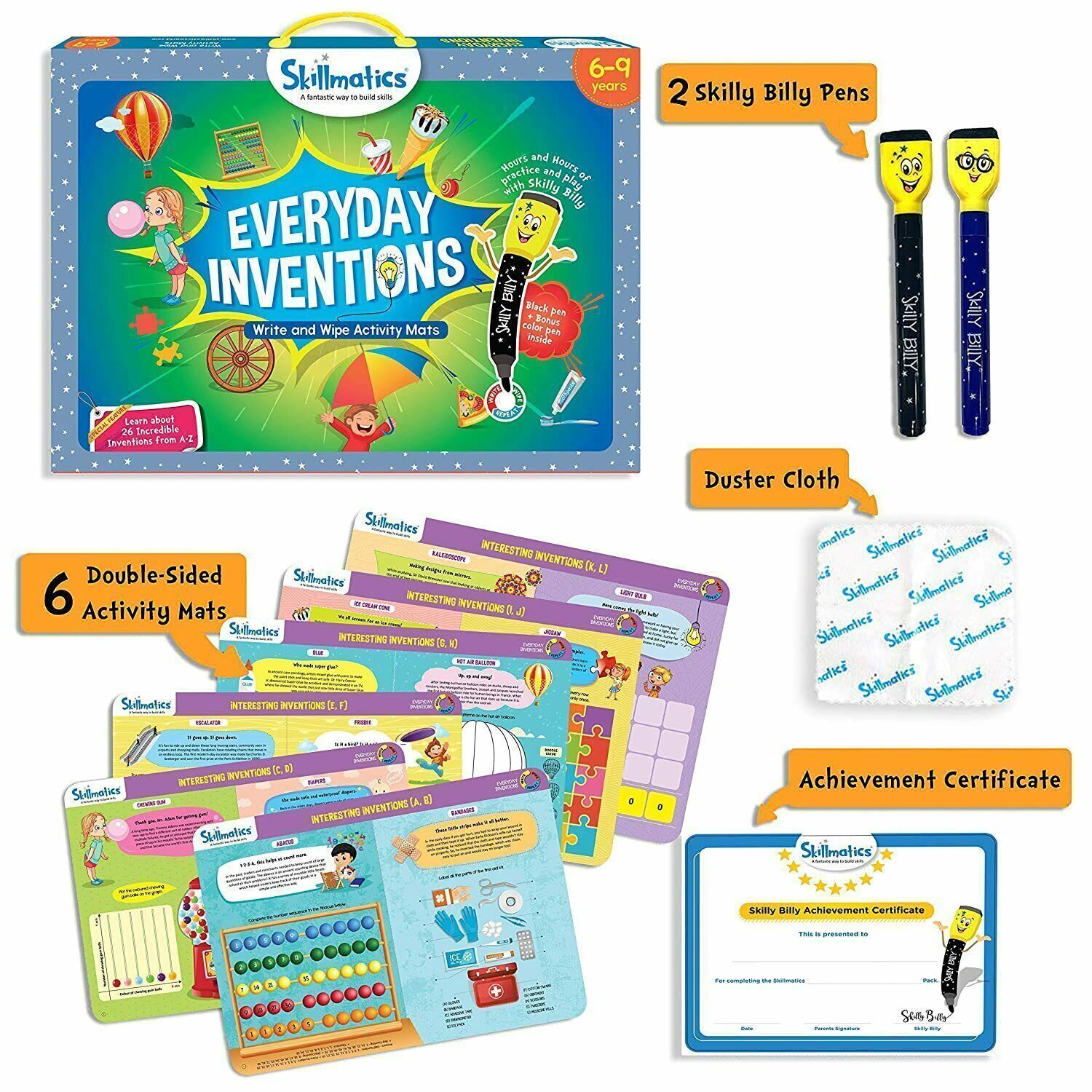 Educational Game Everyday Inventions Reusable Activity Mats by Skillmatics.