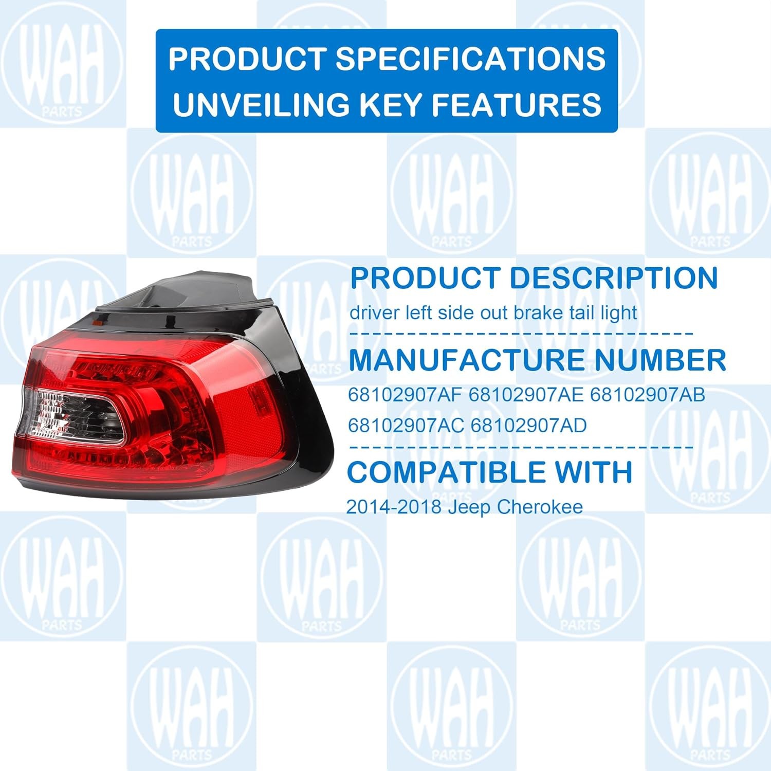 Passenger Side Tail Light Assembly Compatible With 2014-2018 Jeep Cherokee Rear