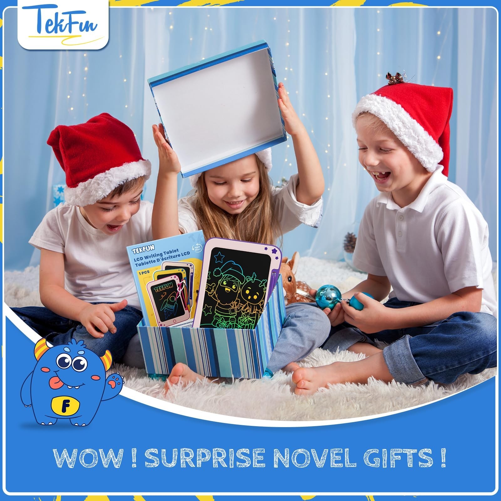 TEKFUN 8.5-Inch LCD Writing Tablet for Kids – Doodle Board with Stickers, Dra…