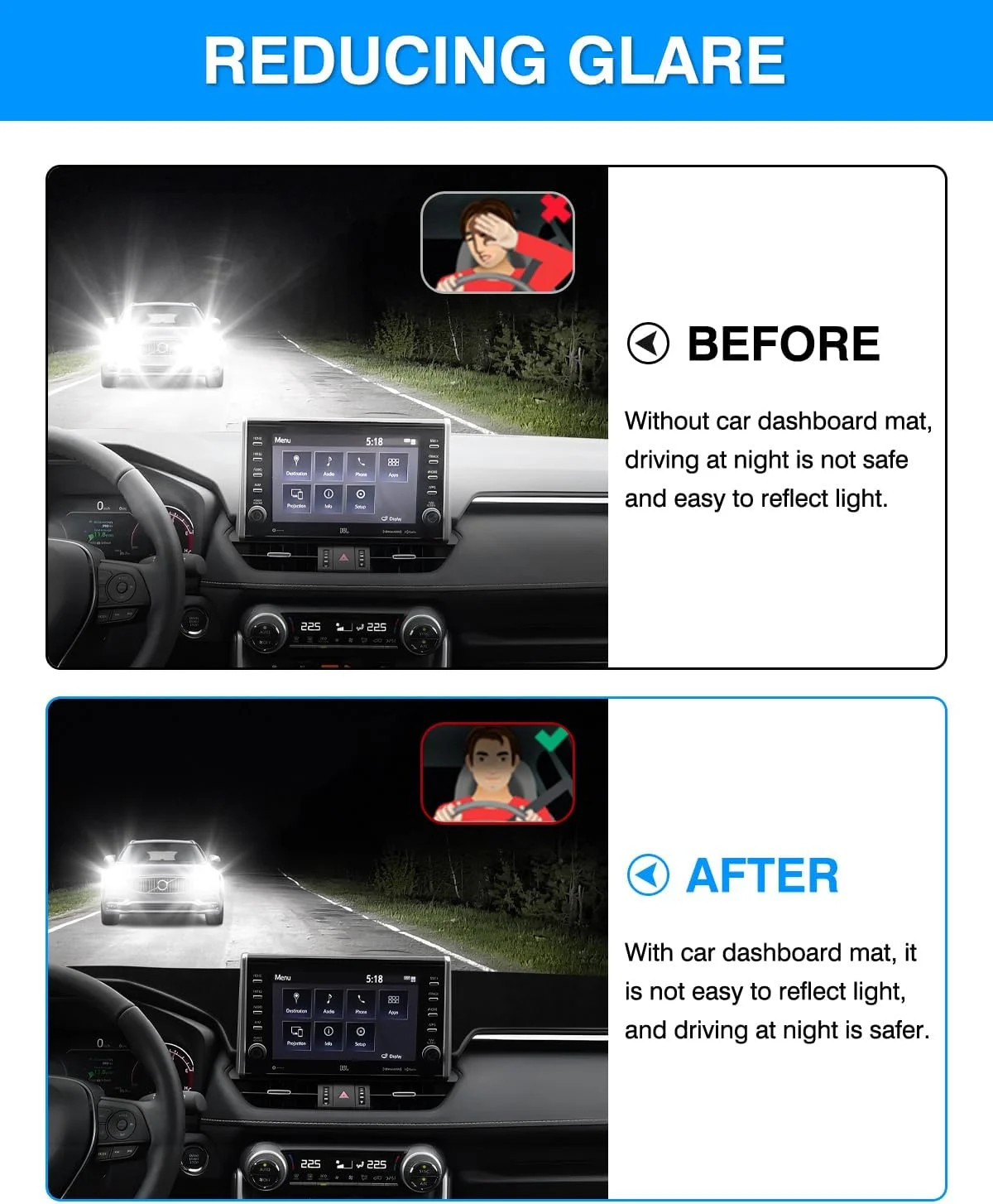 Cartist Dashboard Cover Mat for 2019-2022 2023 2024 2025 Toyota RAV4 Accessories