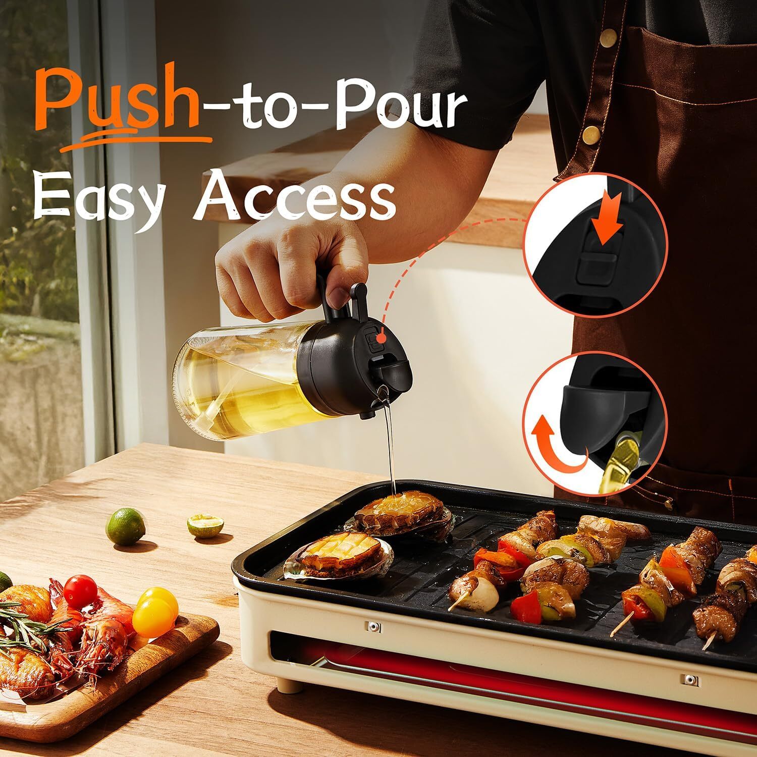 16oz/470ml Glass Olive Oil Sprayer for Cooking,2 in 1 Olive Oil Dispenser,Black