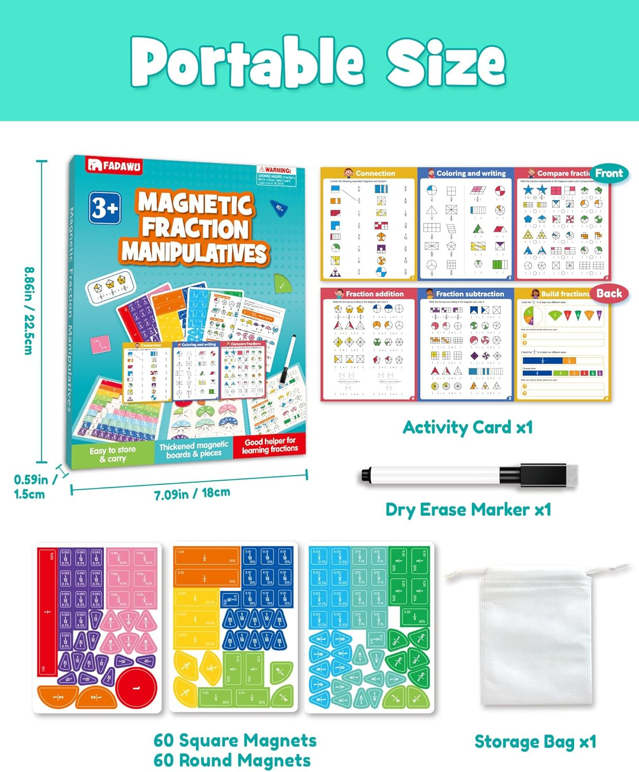 Magnetic Fraction Demonstration Book, Magnetic Fraction Educational Puzzle with