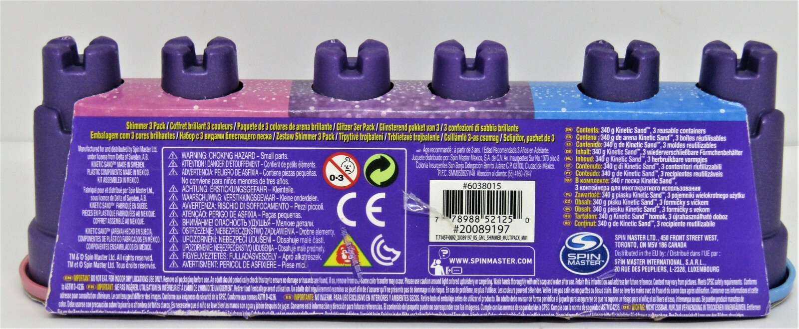 Kinetic Sand Shimmer brilliant 3 Pack Mold Build Play Castle Sand Pink/Blue/Purp