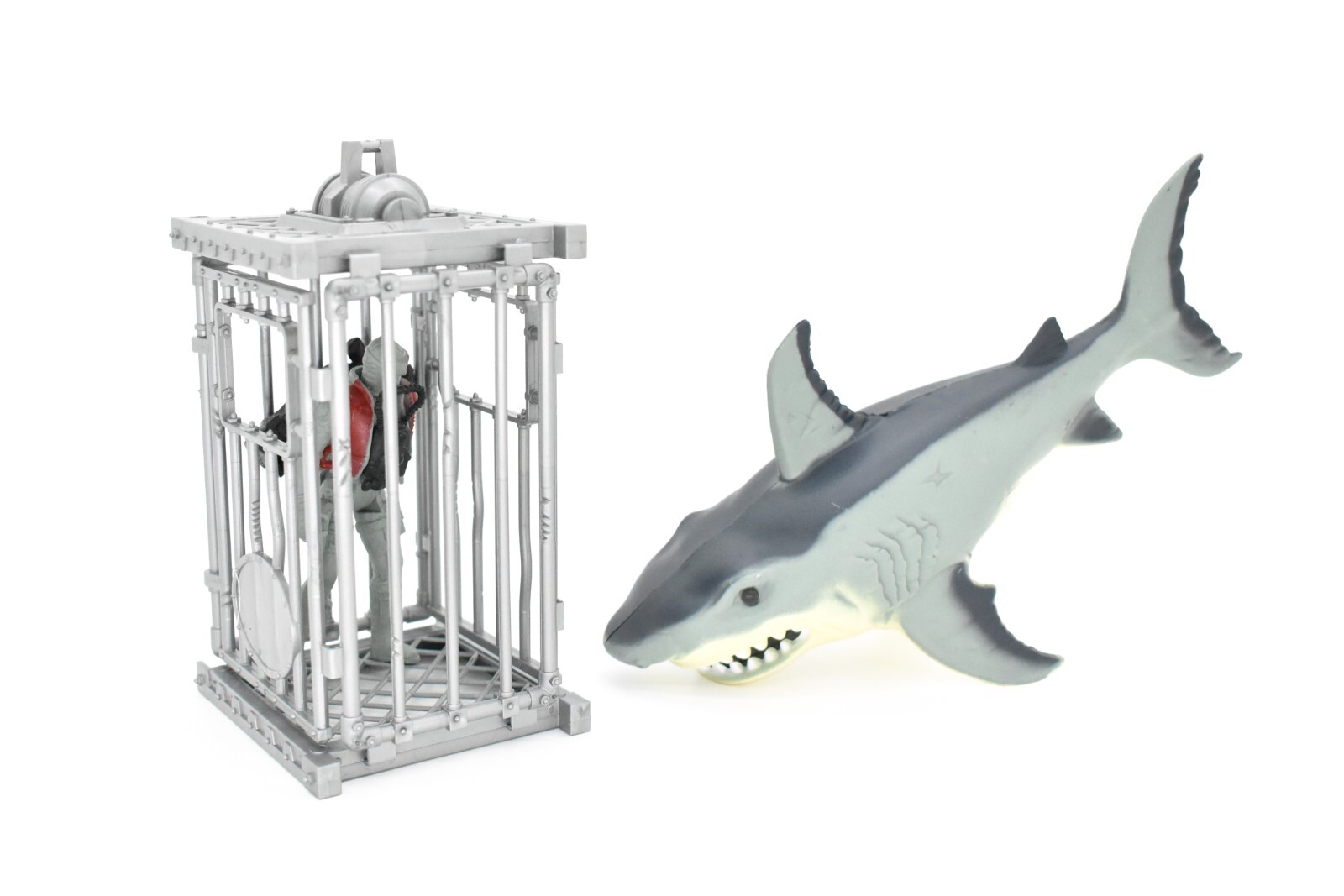 Shark Cage Diver and Cage Rubber Set Toys, Model Realistic Ocean Action Figures