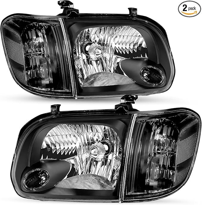 05-06 Toyota Tundra 05-07 Sequoia Headlight Assembly Black Housing Pair Clear