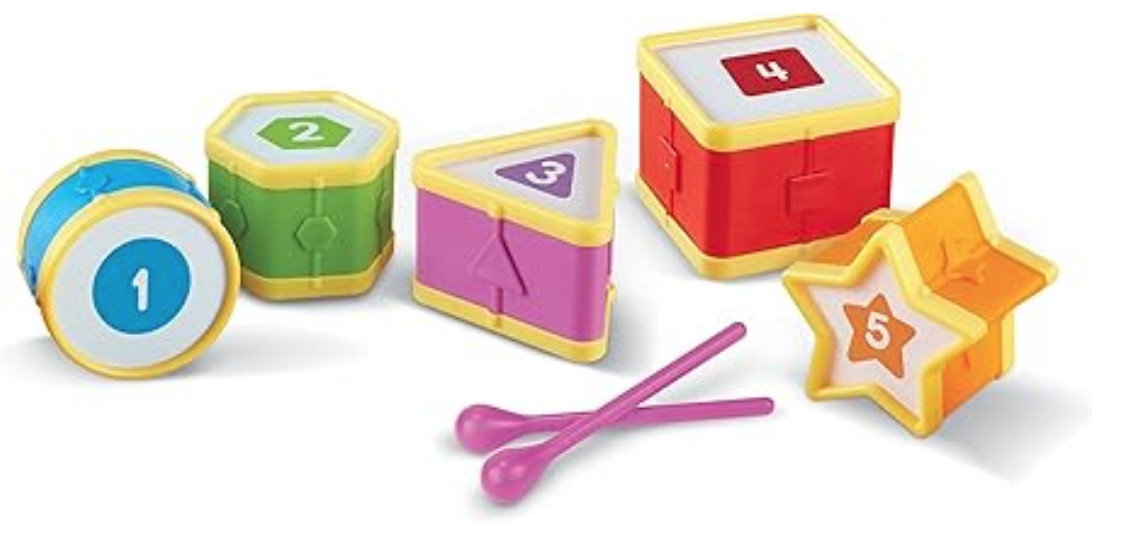 Learning Resources Brightly Colored Learning Drums, Number and Shapes, Set of 5,
