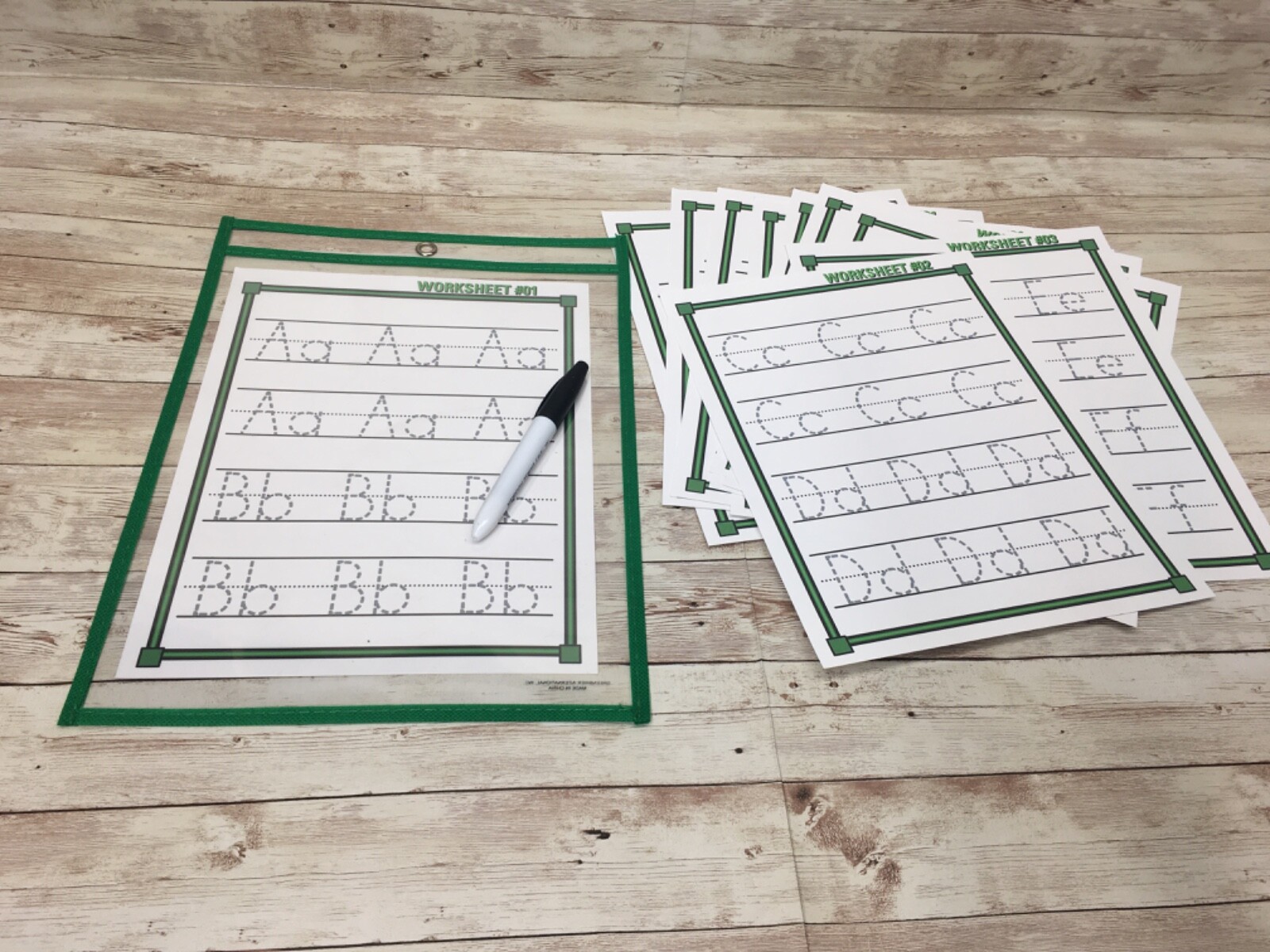 PRACTICE WRITING LETTERS – 13 Worksheets – with Reusable Dry Erase Pocke