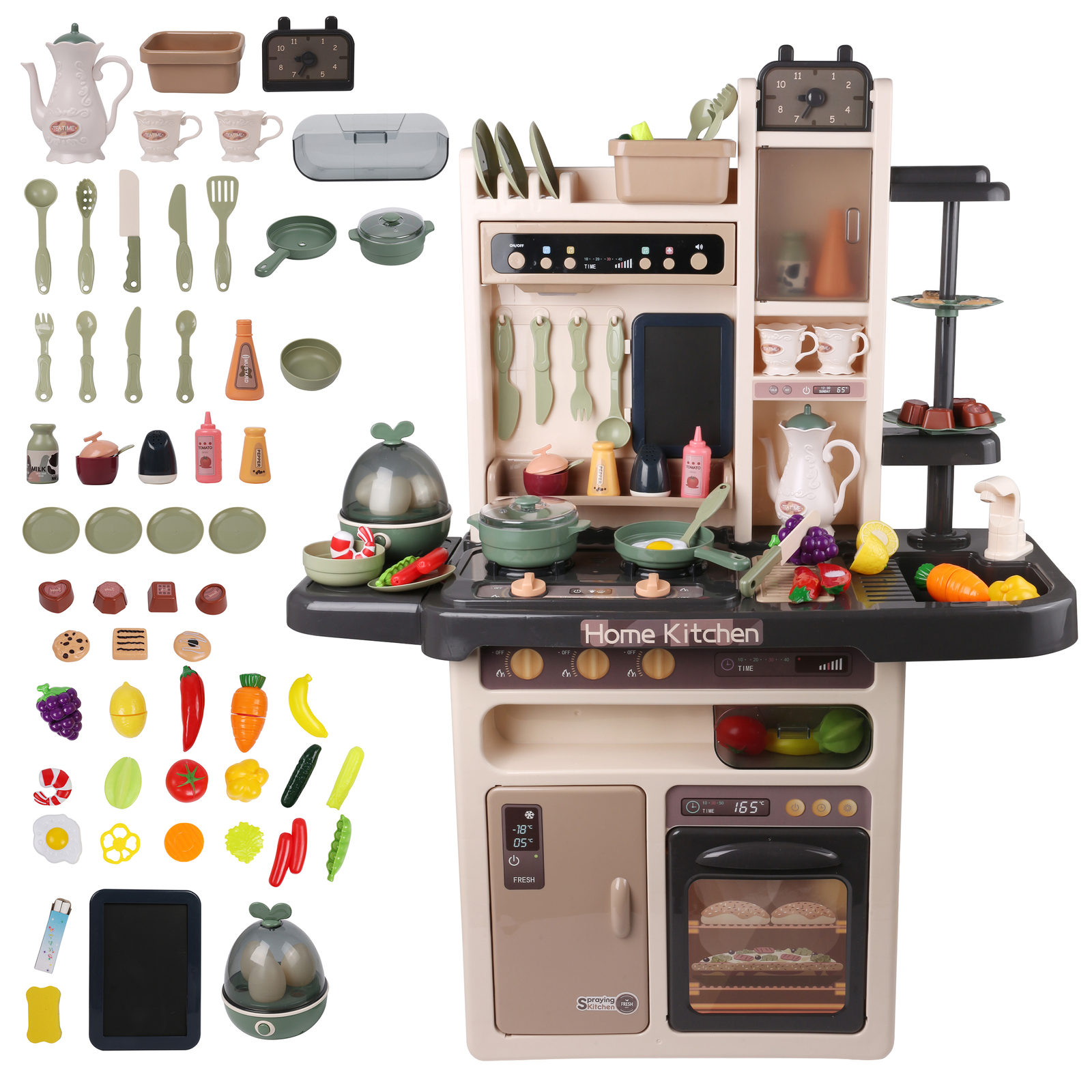 Kids Deluxe Kitchen Cooking Playset with Steam & Water Effects – 65 Accessories