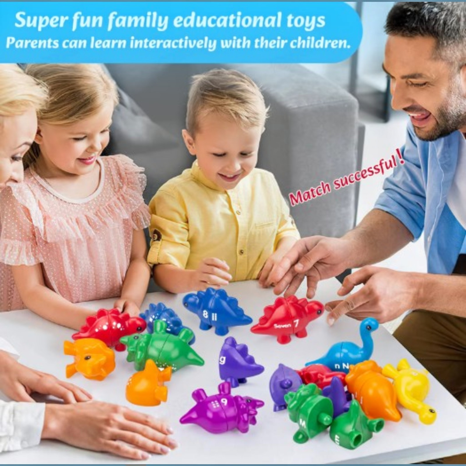 Dinosaur Matching Learning Toy with Storage Bucket for Kids Graphic Style