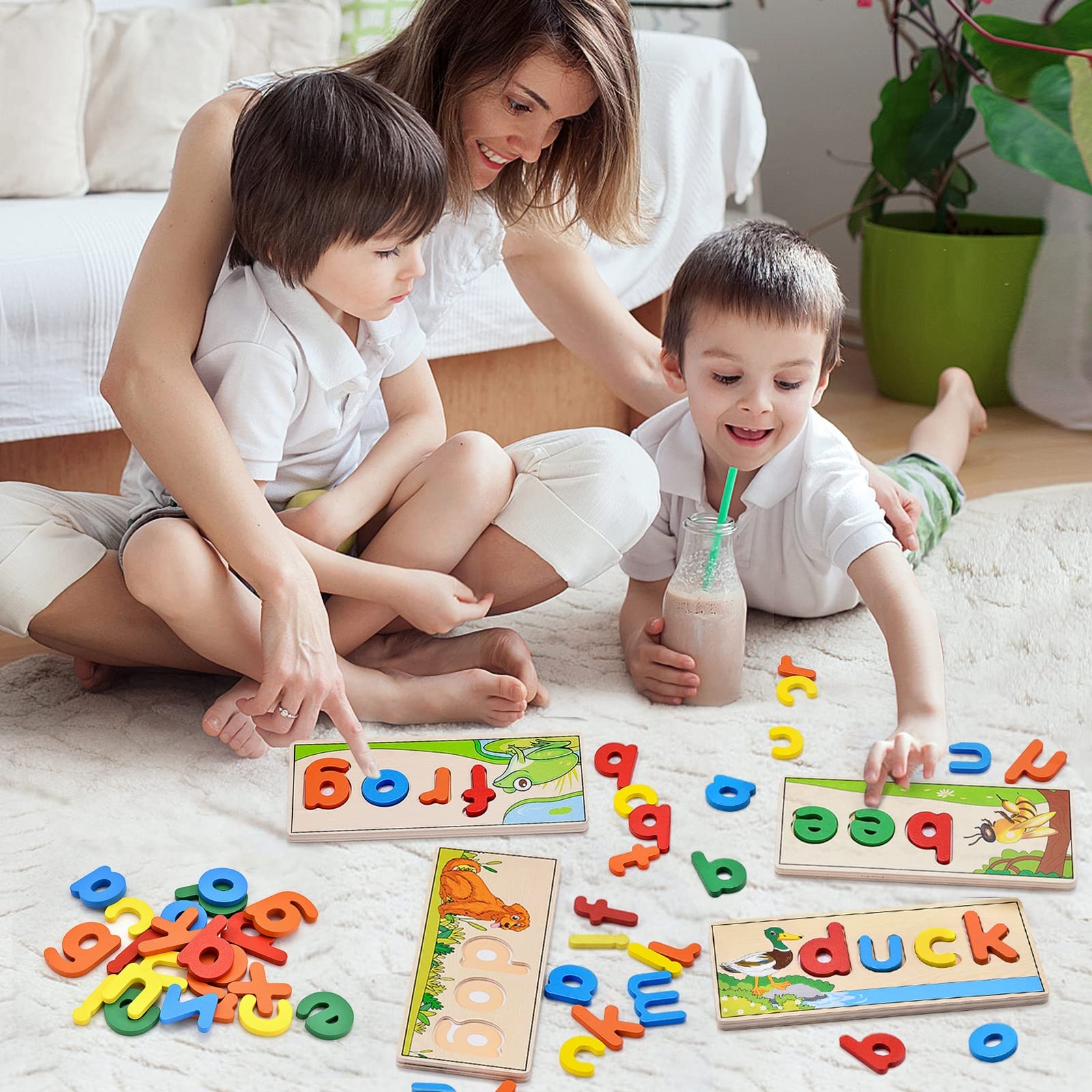 Wooden Spell Learning Toys for 2 3 4 5 Year Old Kids Match Letter Spelling Ga…