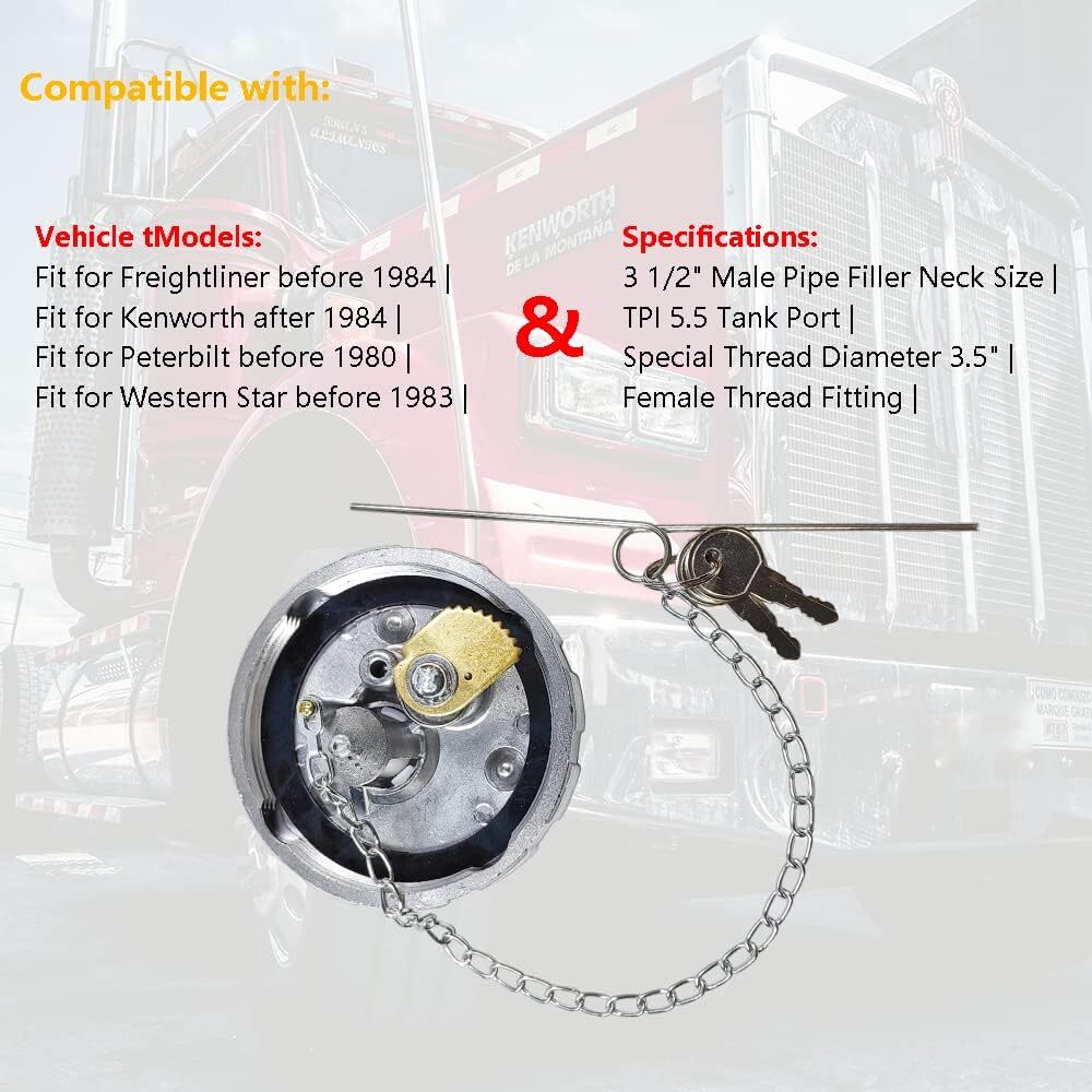 Locking Diesel Fuel Gas Cap With 2 Keys | 3.5″ Female Thread Fitting 5.5 TPI