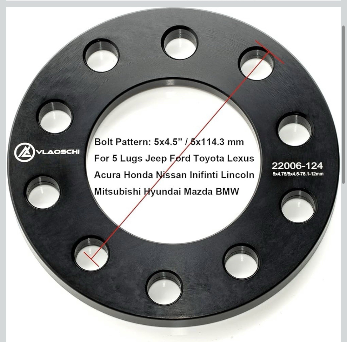 VLAOSCHI Black Forged 5×4.5 5×4.75 5×114.3 Wheel Spacers 1/2″(12mm) (4 Pc Set)