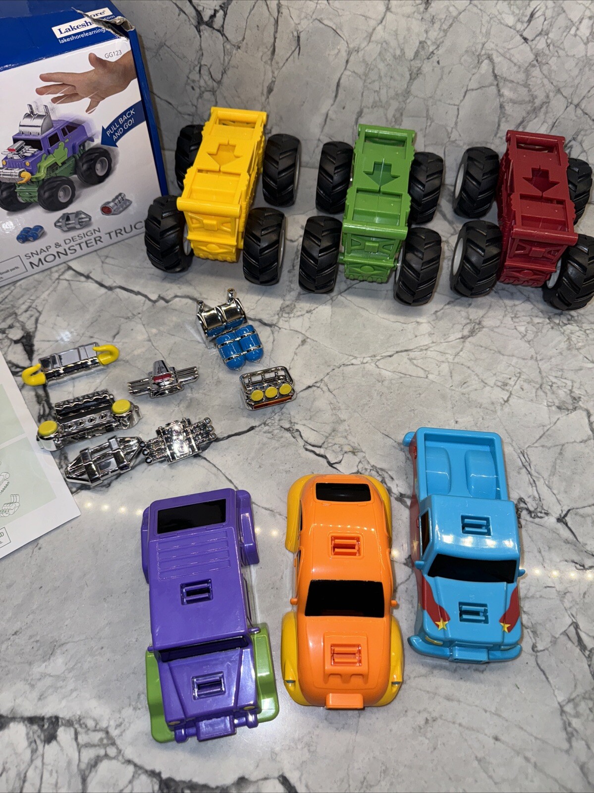 Lakeshore Learn & Play Snap Design Monster Trucks W Box Set Of 3