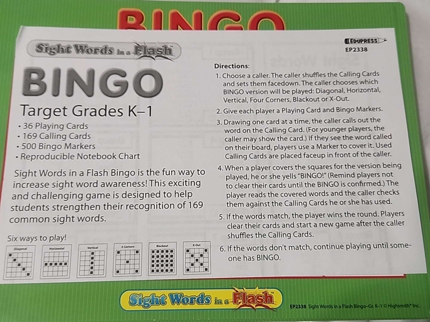 Edupress Sight Words In A Flash Bingo Grades K-1 EE