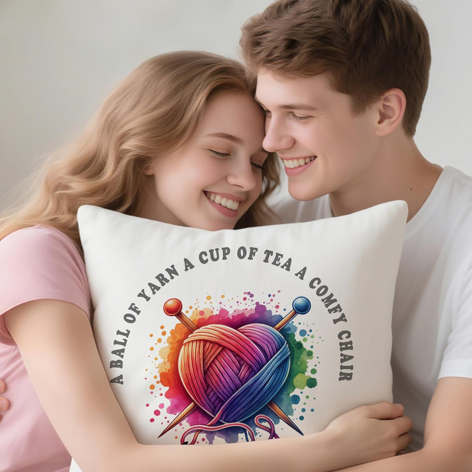 Gifts for Mom Who Knits – a Ball of Yarn a Cup of Tea a Comfy Chair Pillow Cover