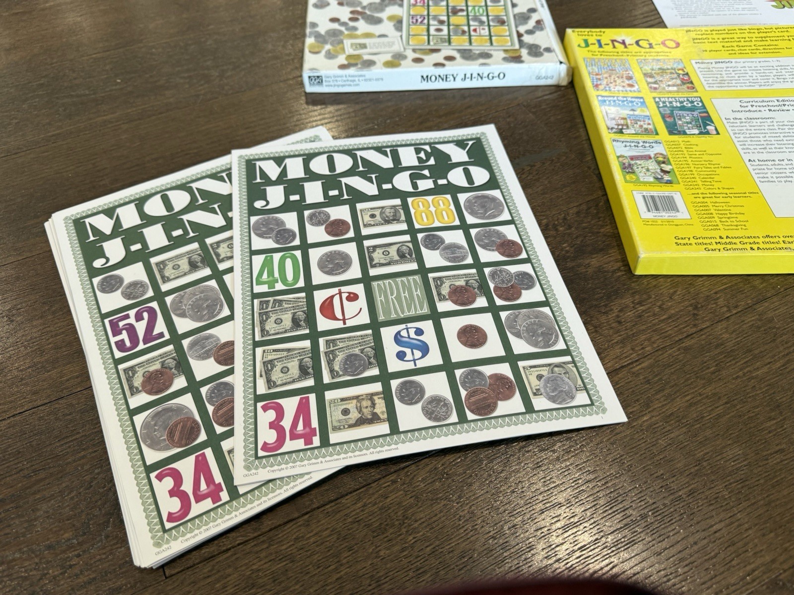 Money J-I-N-G-O Educational Money Game By Gary Grimm & Associates 2007