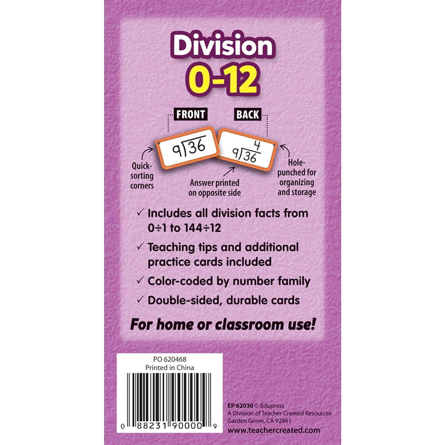 Teacher Created Resources Division Flash Cards – All Facts 0-12 Tcr62030