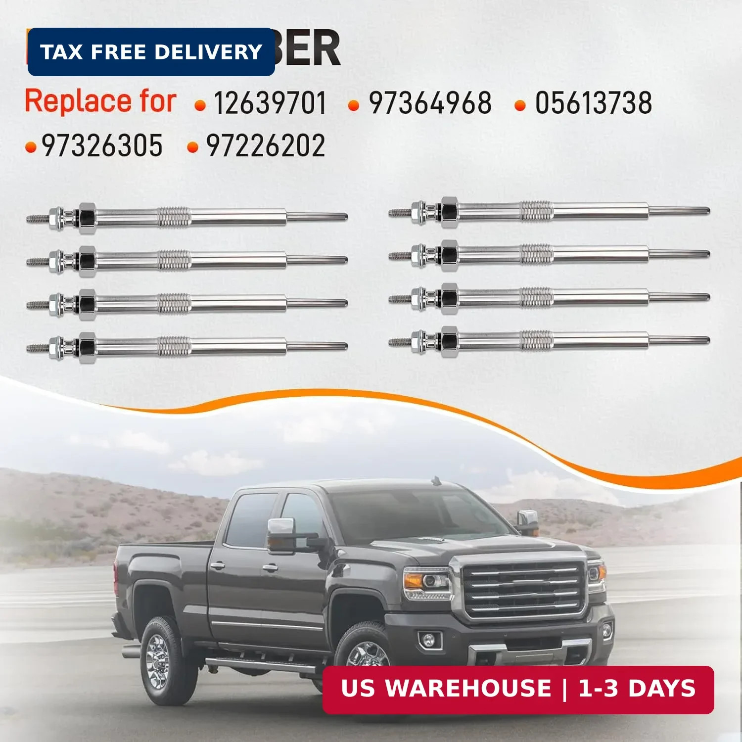 8pcs Glow Plugs 9G 12639701 for 6.6 Duramax Chevy GMC Silverado Sierra 2006-2016