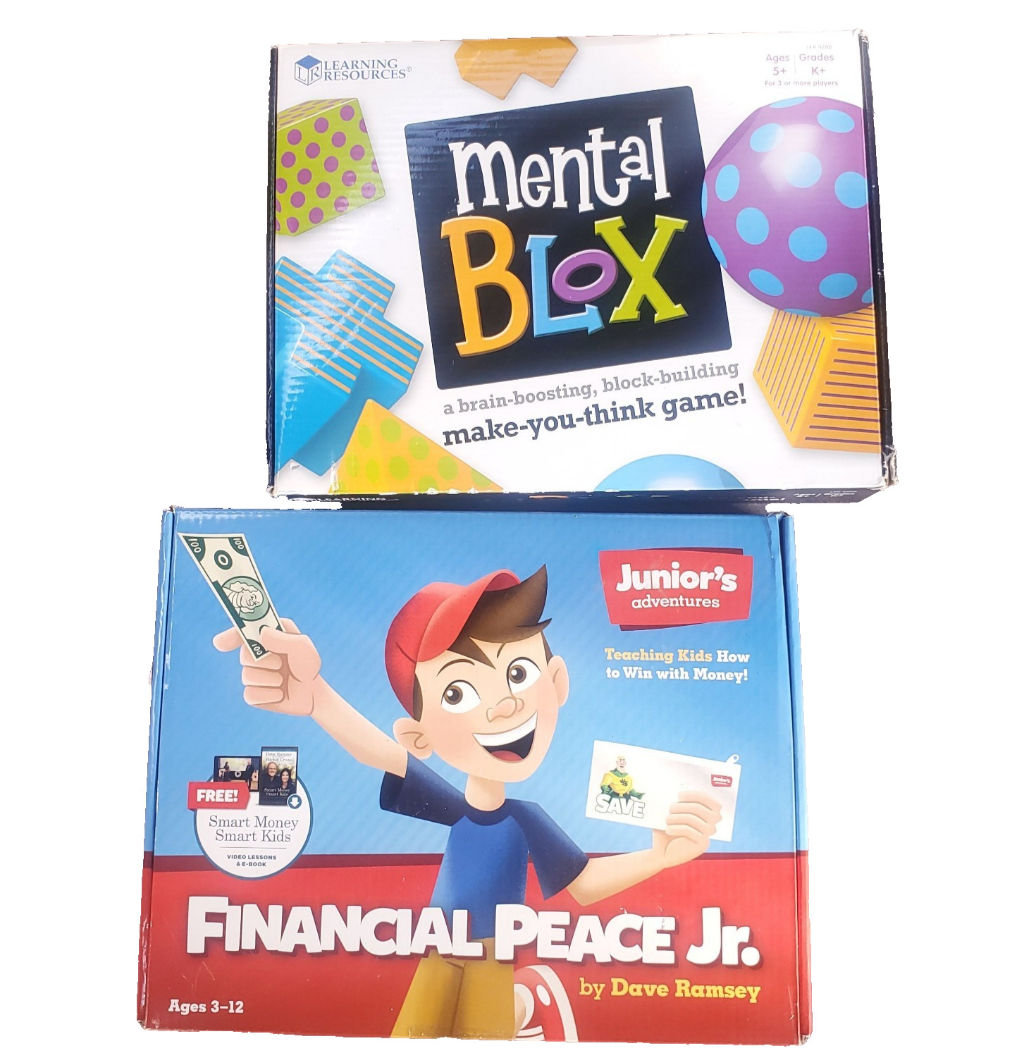 Educational Kids Games Lot Financial Peace Jr Mental Blox STEM Learning Lot of 2