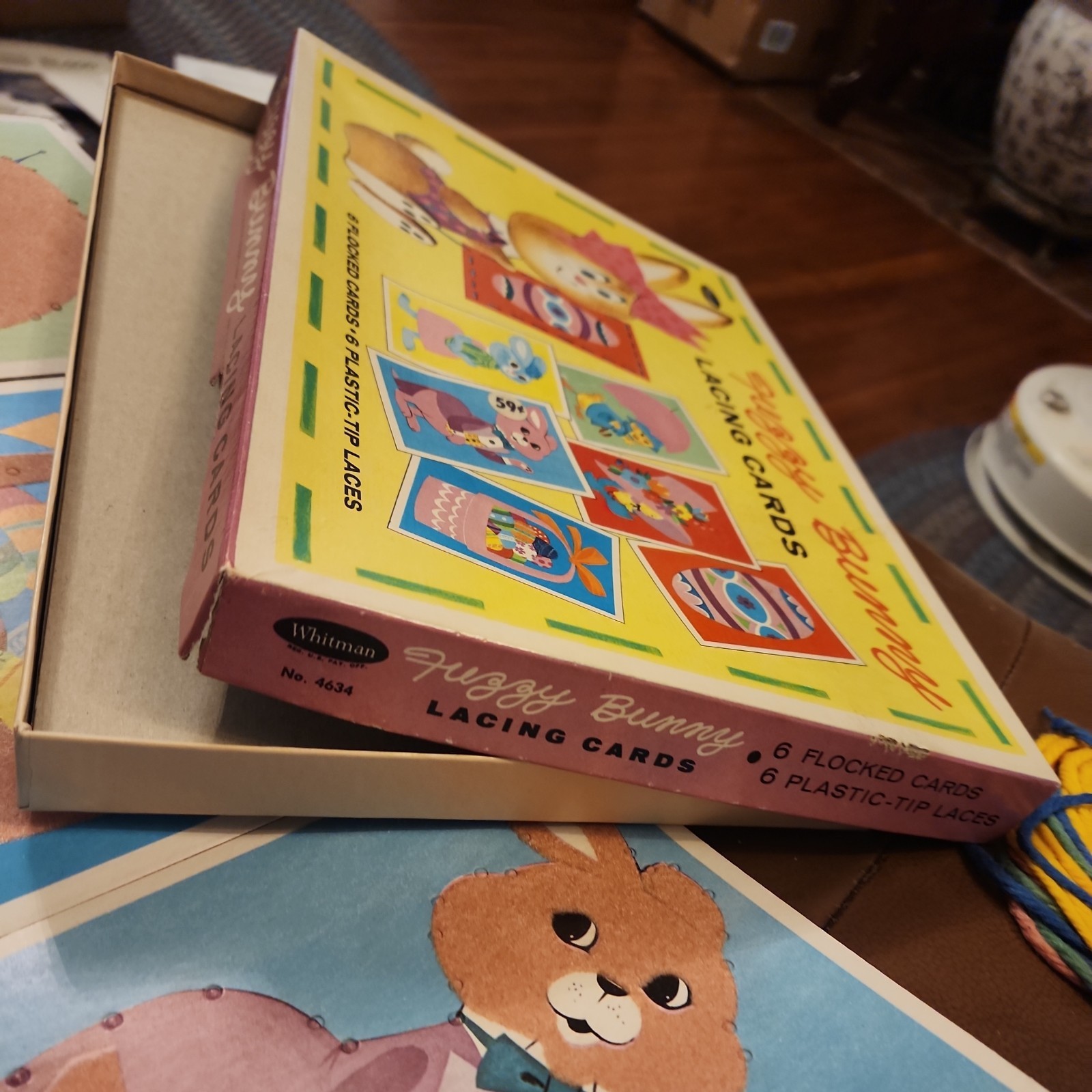 NEW Vintage Whitman Fuzzy Bunny Flocked Lacing Cards 1966 Easter no.4634
