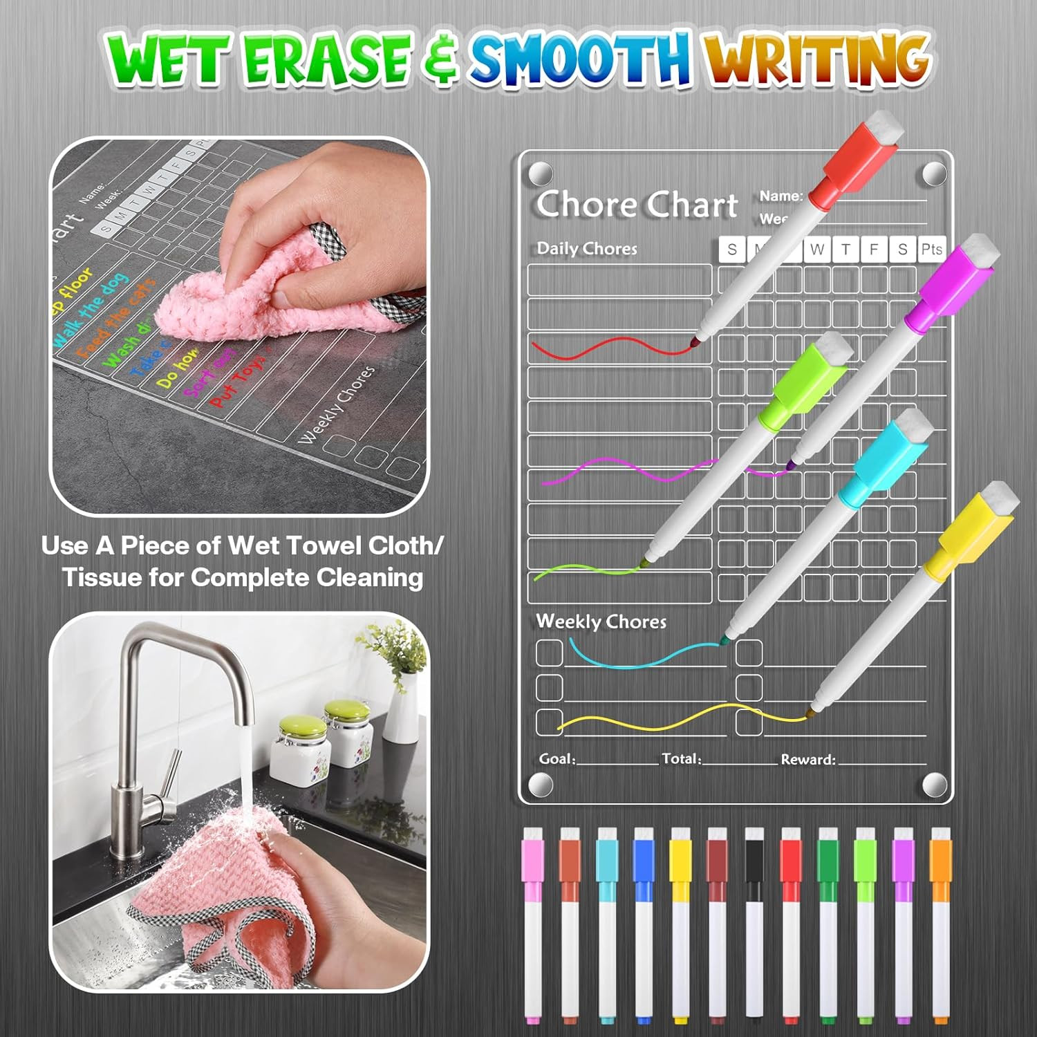 Acrylic Magnetic Chore Chart for Kids,Chores Chart for Fridge Refrigerator,Dry E