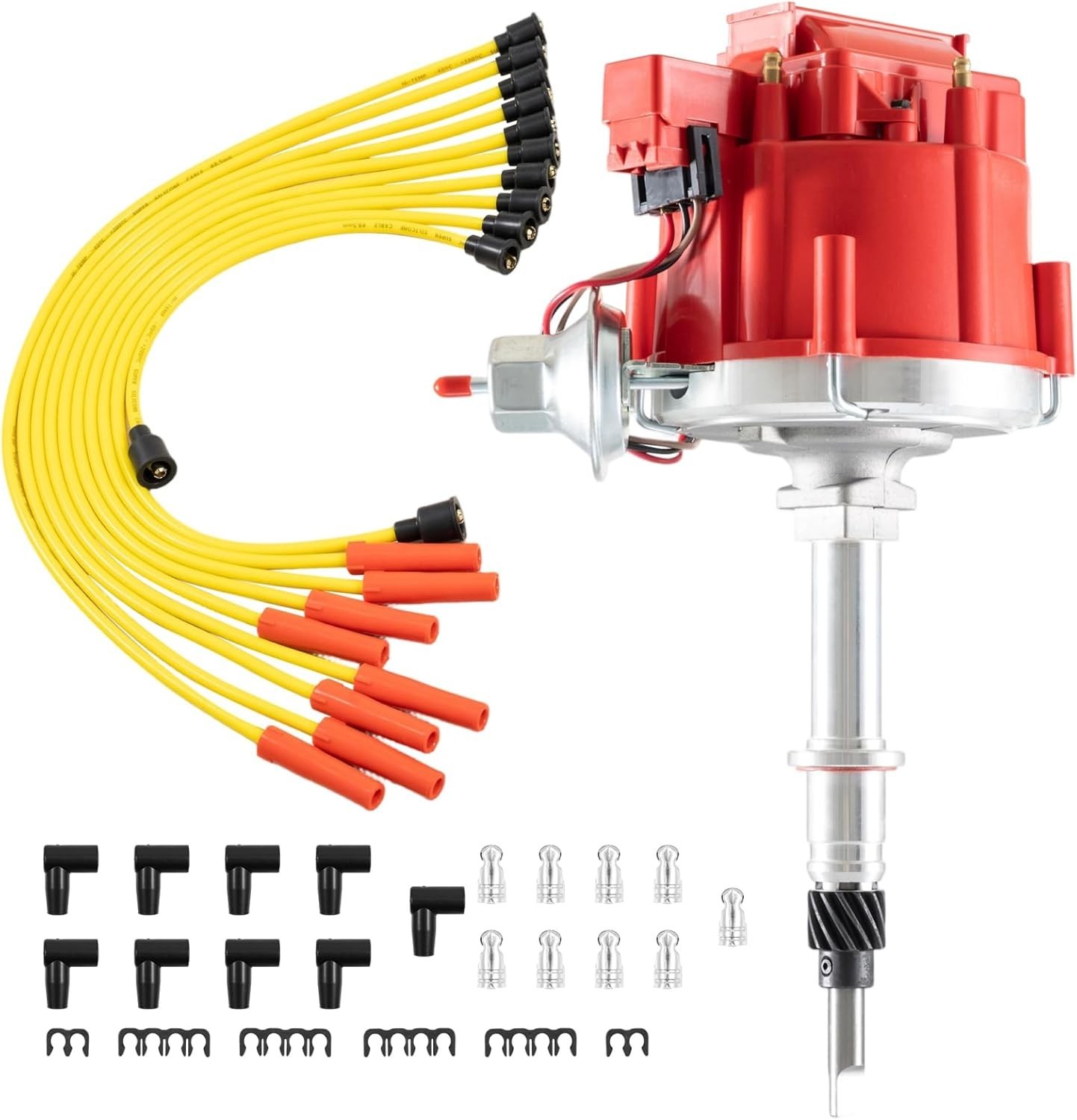 HEI Distributor w/ Plug Wires for Jeep AMC 232 242 258 I6 65K Coil Red Cap