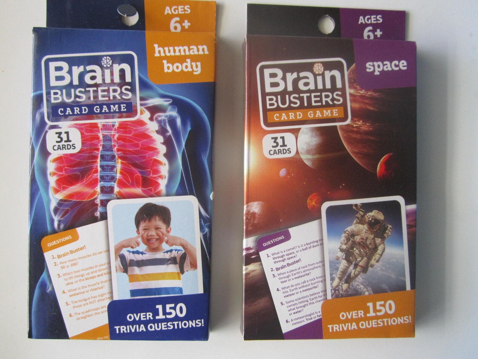 Lot Of 2 Brain Busters Gaming Cards – 31 Cards Each – Space,Human Body – Boxed