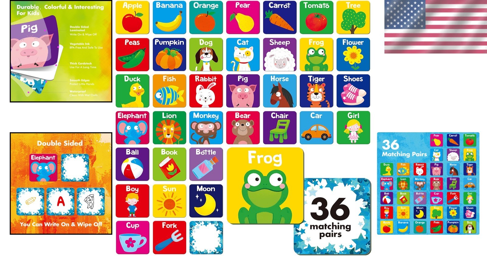Memory Matching Game, 72 PCS First Words Matching Cards for Toddlers 36 Pairs…
