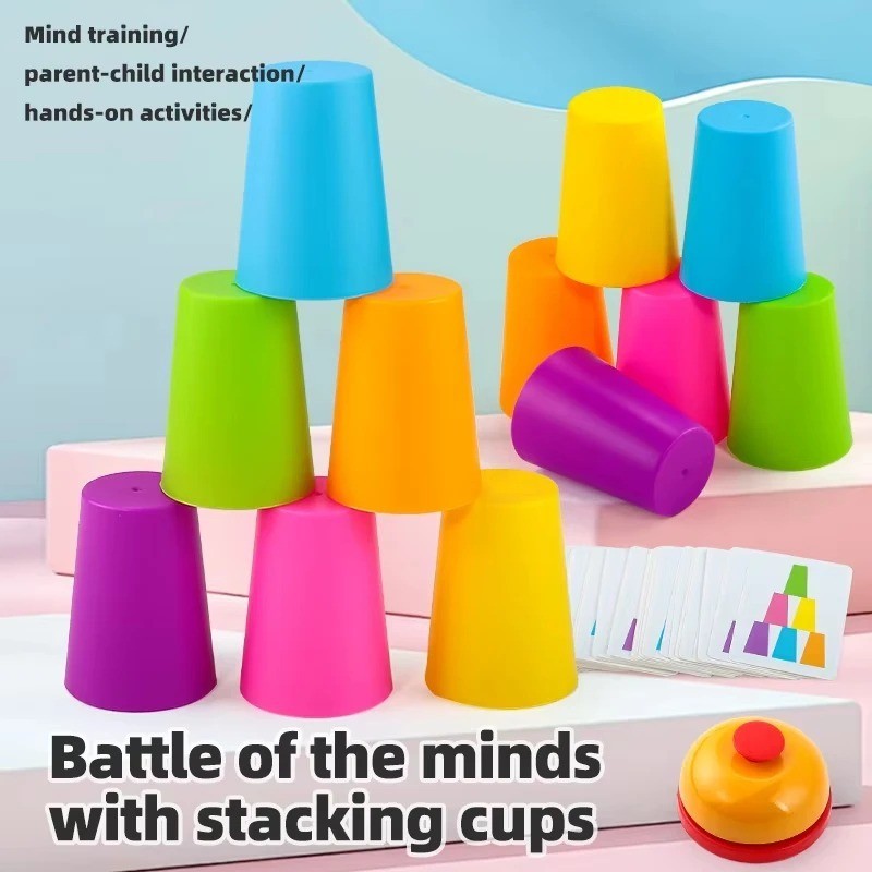 Montessori Stacking Cup Game with 54 Cards Color Matching Kids Educational Toy