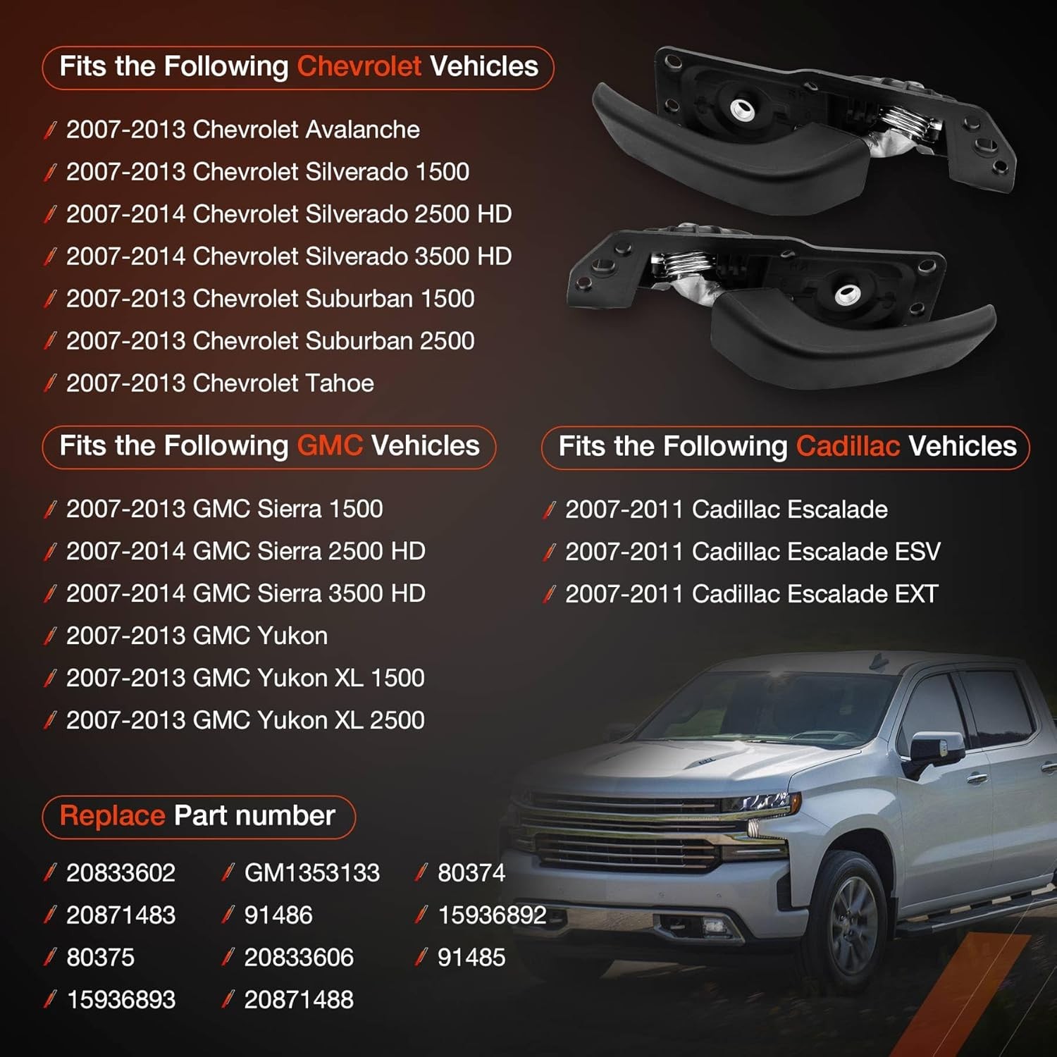 Interior Door Handle Kit Front/Rear Left/Right Passenger/Diver Side, Compatible