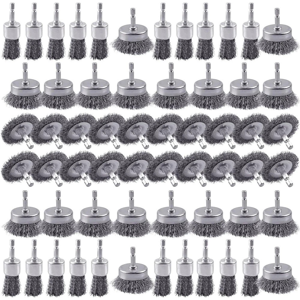 60 Pack Rocaris Carbon Steel Wire Wheel Brush Set – Cup, Wheel, and Pen Brushes