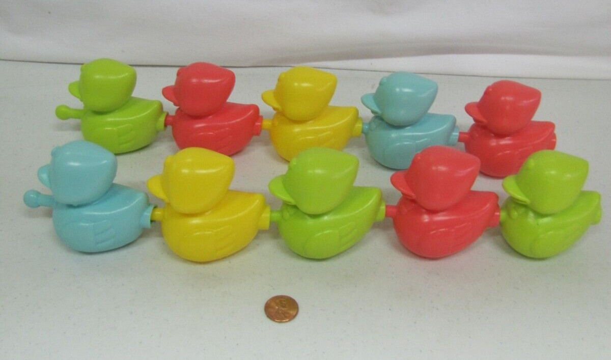Lot Of 10 Vtg Plastic Ducks In A Row Toddler Snap Pop Beads Toy Quack Duck Birds