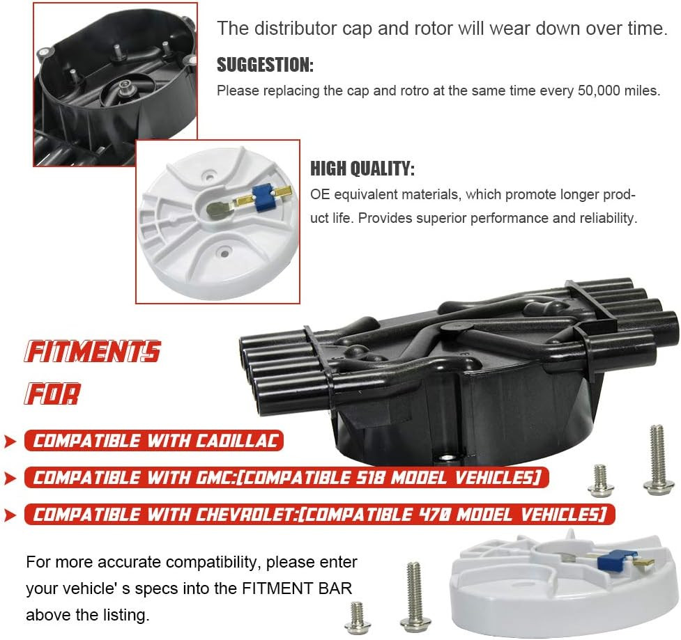 Ignition Distributor Cap and Rotor Kit Compatible with Chevy GMC Cadillac Vortec