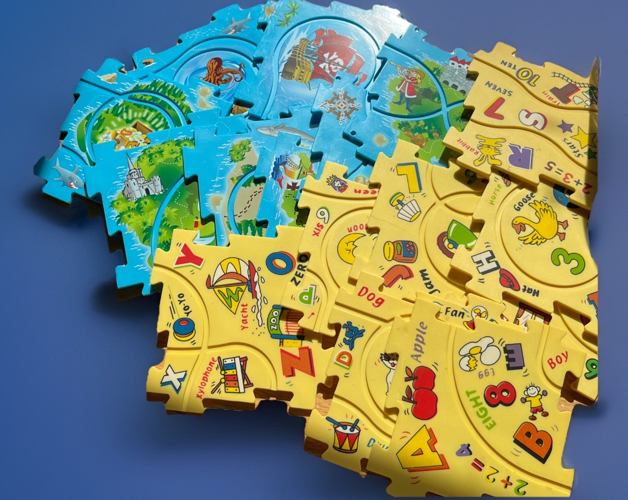 Puzzle Track Play Set Lot of 2 Plastic Puzzles (Bus & Boat Not Working) PARTS