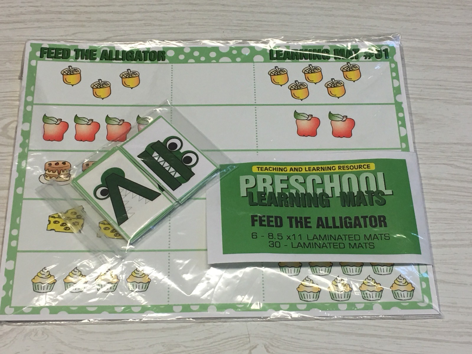 Feed The Alligator- Set of 6 Learning Mats /35 Cards – Laminated Activity