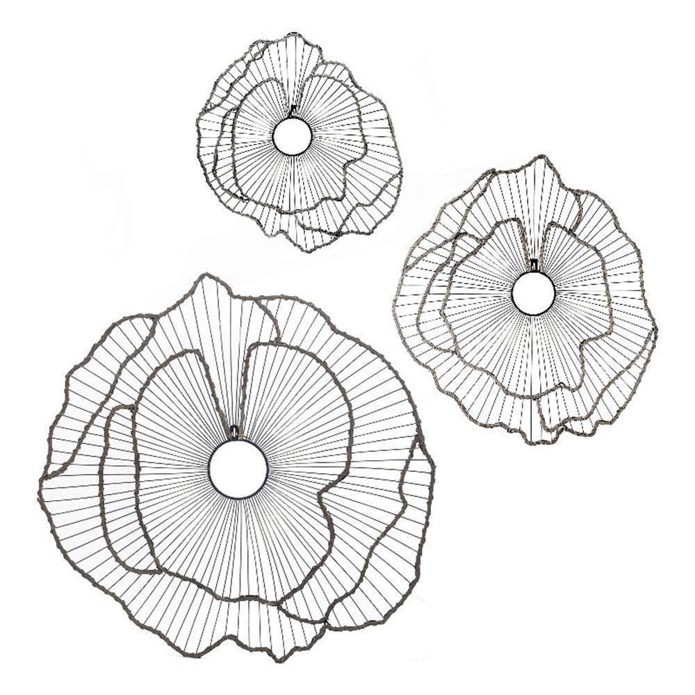 Benjara 30- 24- 18″ Set of 3 Decorative Metal Flowers- Wall Decor Black/Gold