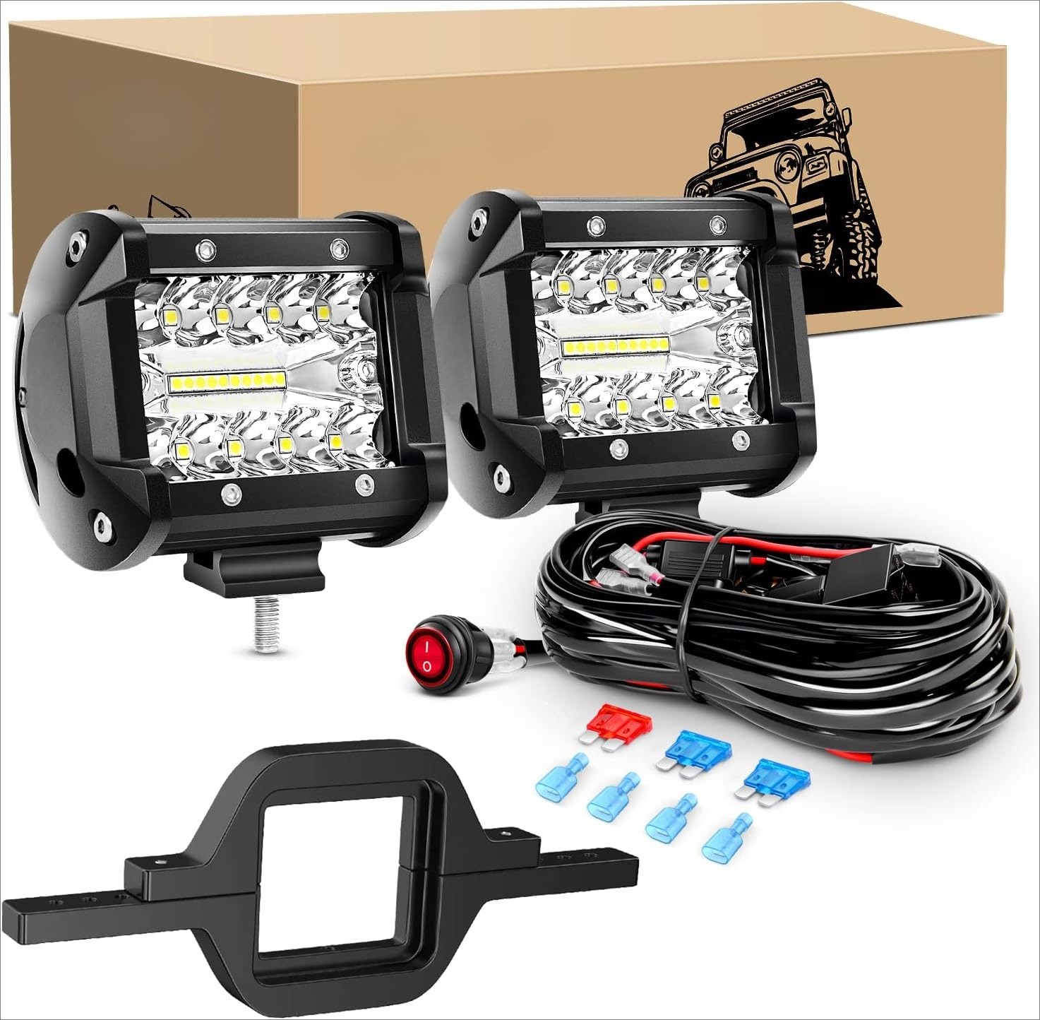 2 Pcs 4 Inch 60W Led Pods w/ Mounting Brackets Backup Reverse Lights Rear Light