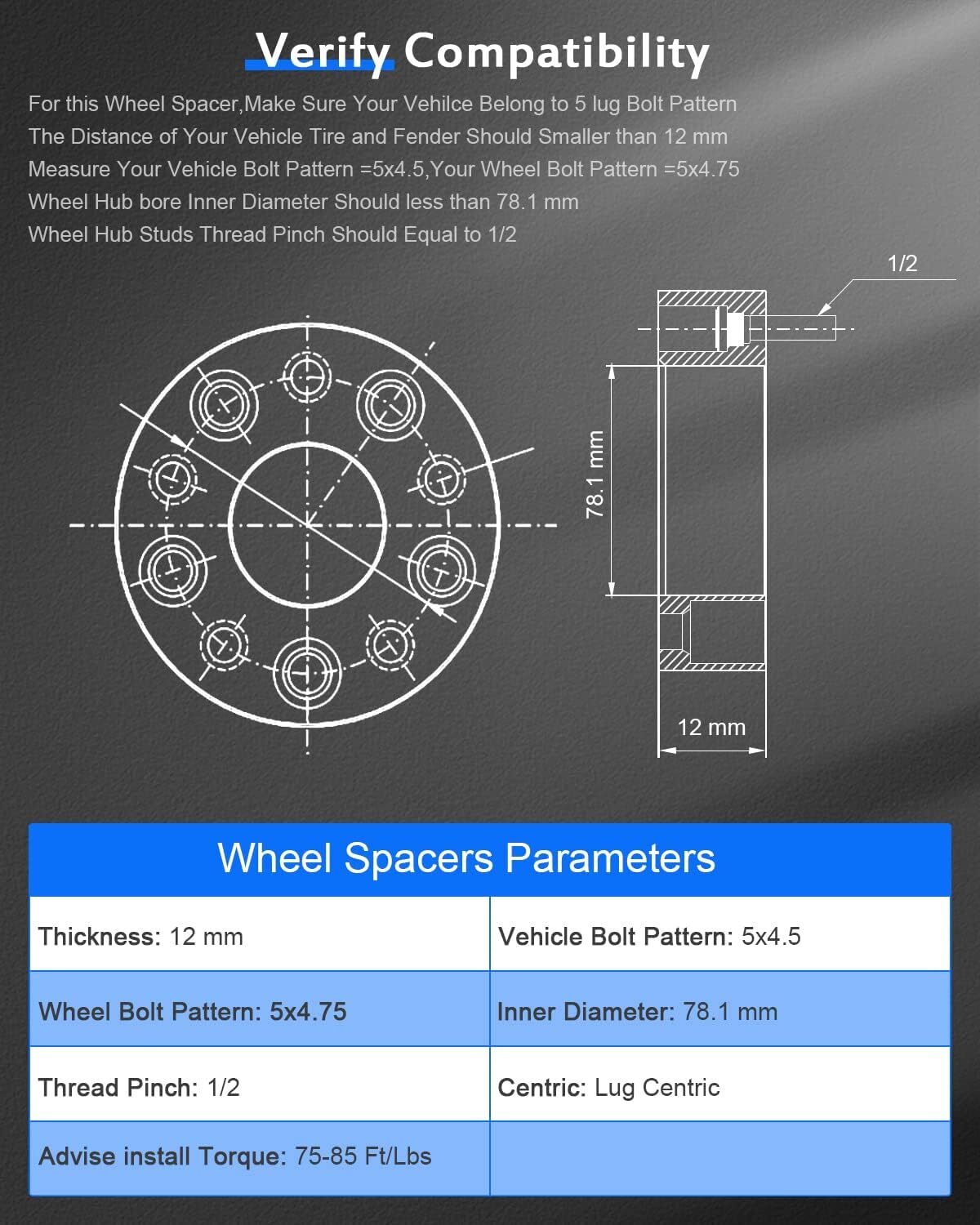 ECCPP 2X 5 Lug Wheel Spacers Adapters 1/2″ 5×4.5 5×4.75 fit for 1964-2019 for