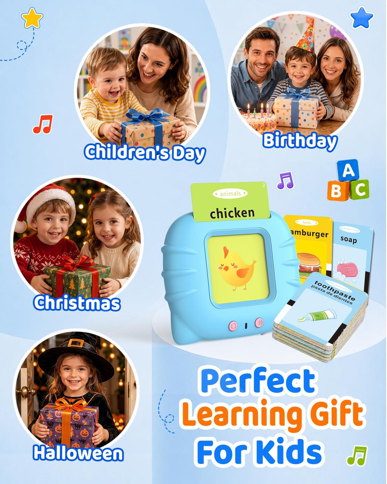 Aullsaty Talking Flash Cards for Toddlers 1-3, Upgraded 248 Medium, Blue