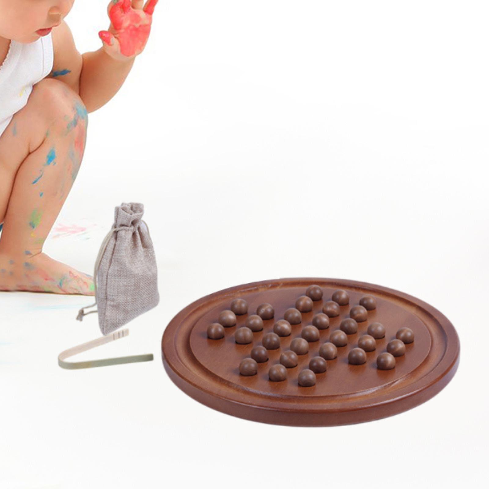 Wooden Solitaire Board Game Peg Solitaire Puzzle Toy Round Game Board for
