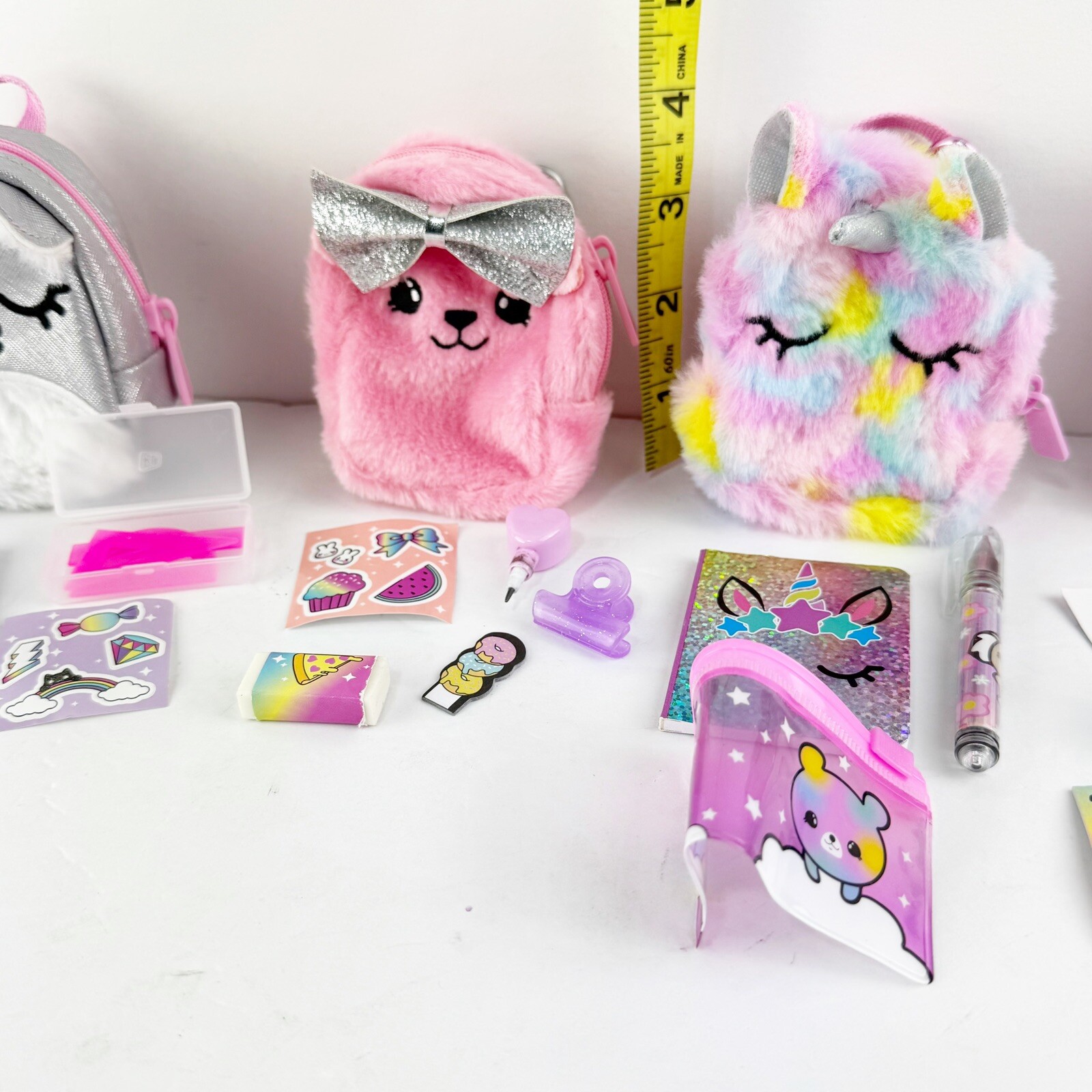 Lot of 4 Miniature Animal Backpack Clip Ons With Fun Accessories & Tools