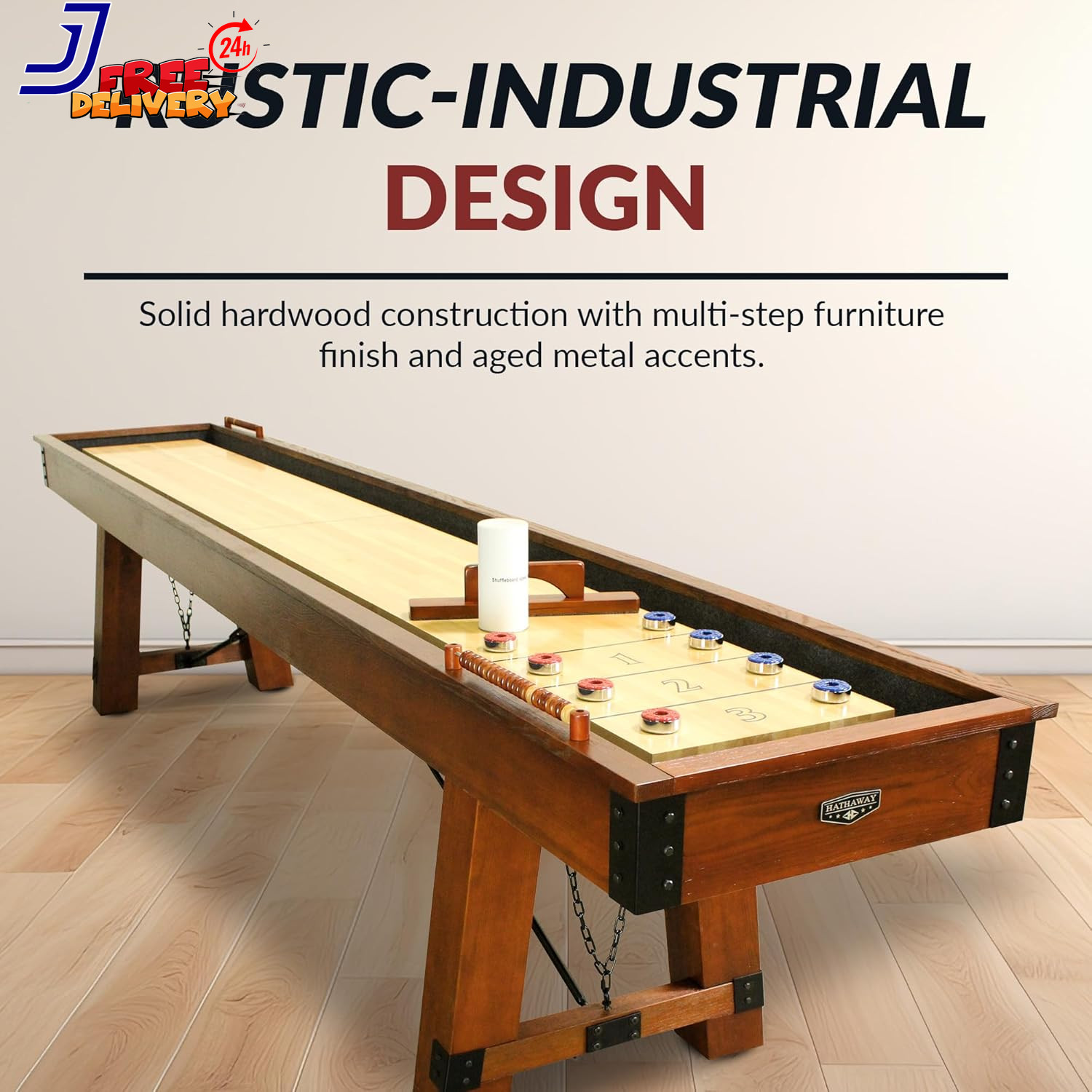 12 Ft Shuffleboard Table for Family Arcade Game Room with Poly-Coated Playfield