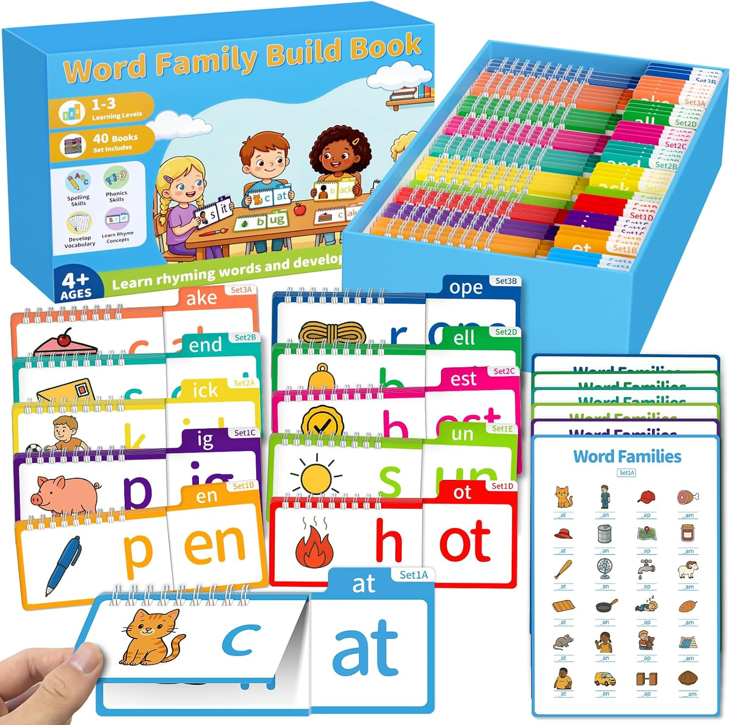 Phonics Flash Cards & Word Family Build Book Fun Kids Flip Books | 40 Phonics Fl
