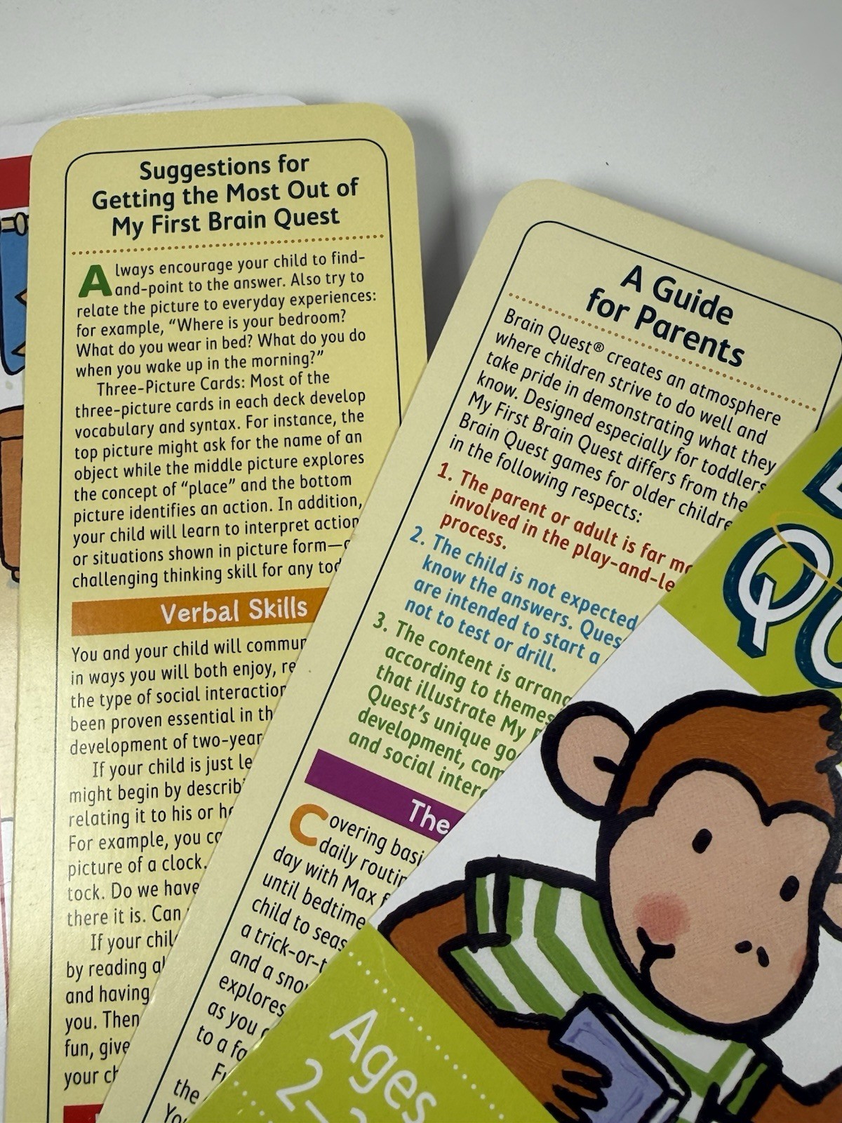 Brain Quest Deck 1 & Deck 2 Kindergarten ages 2-3 by Workman 4th Edition