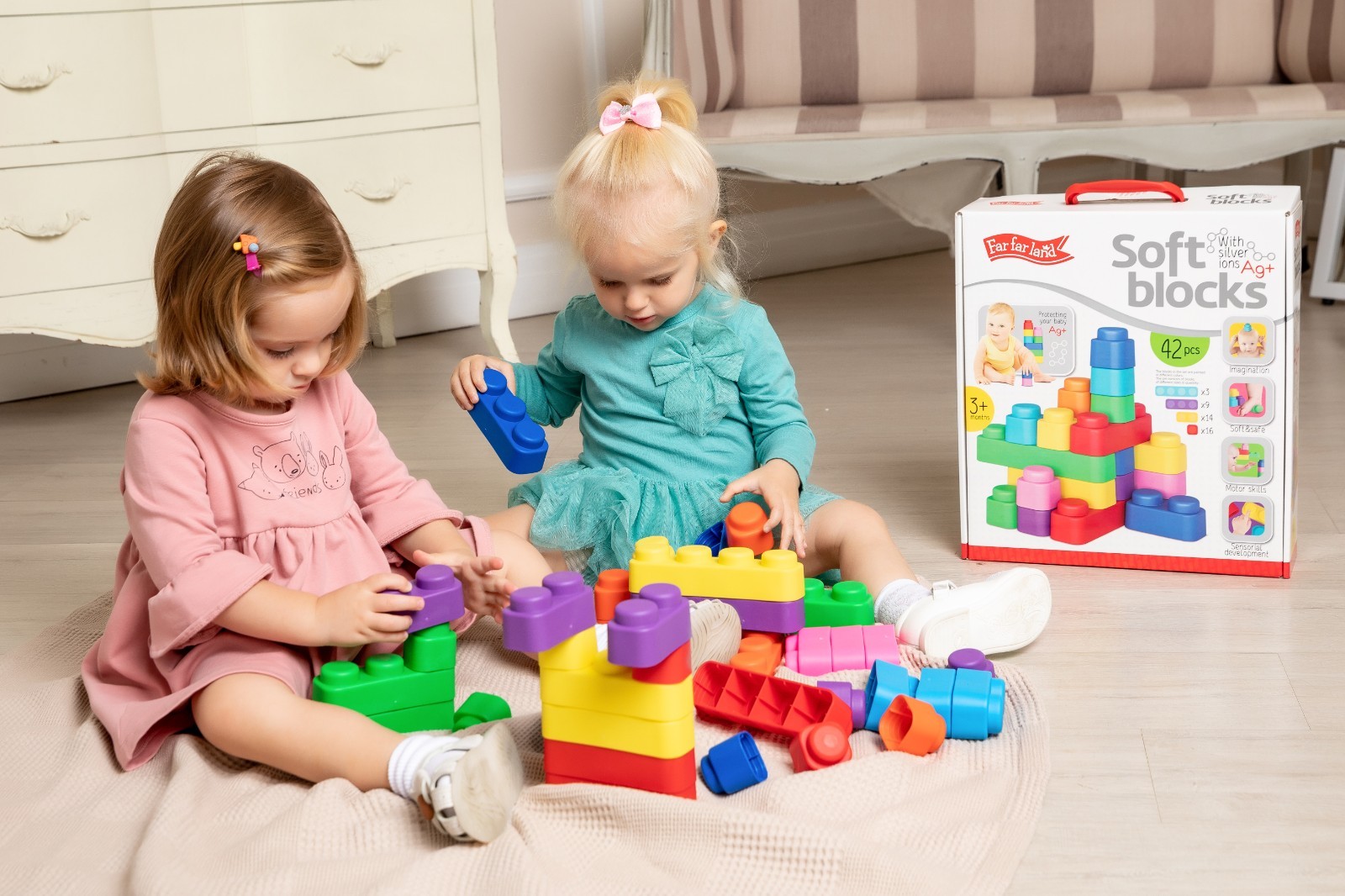 42pcs Baby Blocks – Colorful Soft Building Blocks for Baby Age 1+ old – New!